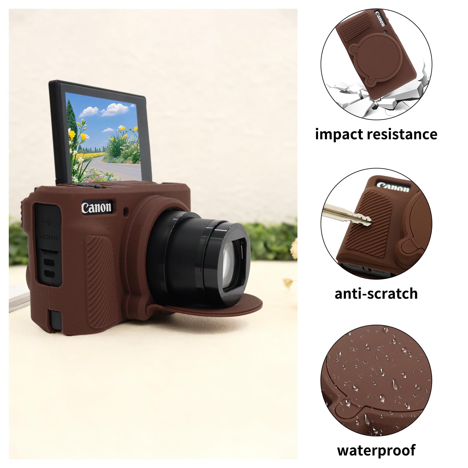 MUZIRI KINOKOO Étui en silicone compatible avec appareil photo numérique Canon Powershot SX740/SX730 HS - Housse de protection en caoutchouc souple avec couvercle d'objectif amovible - Antidérapant et