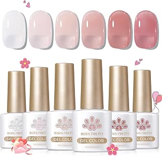 Milky White Jelly Nude Pink Gel Nail Polish Valentine's Day Translucent Natural Sheer Pink Soak Off U v Light Cure Gel Polish Kit for Salon and Nail Art DIY at Home 6Colors