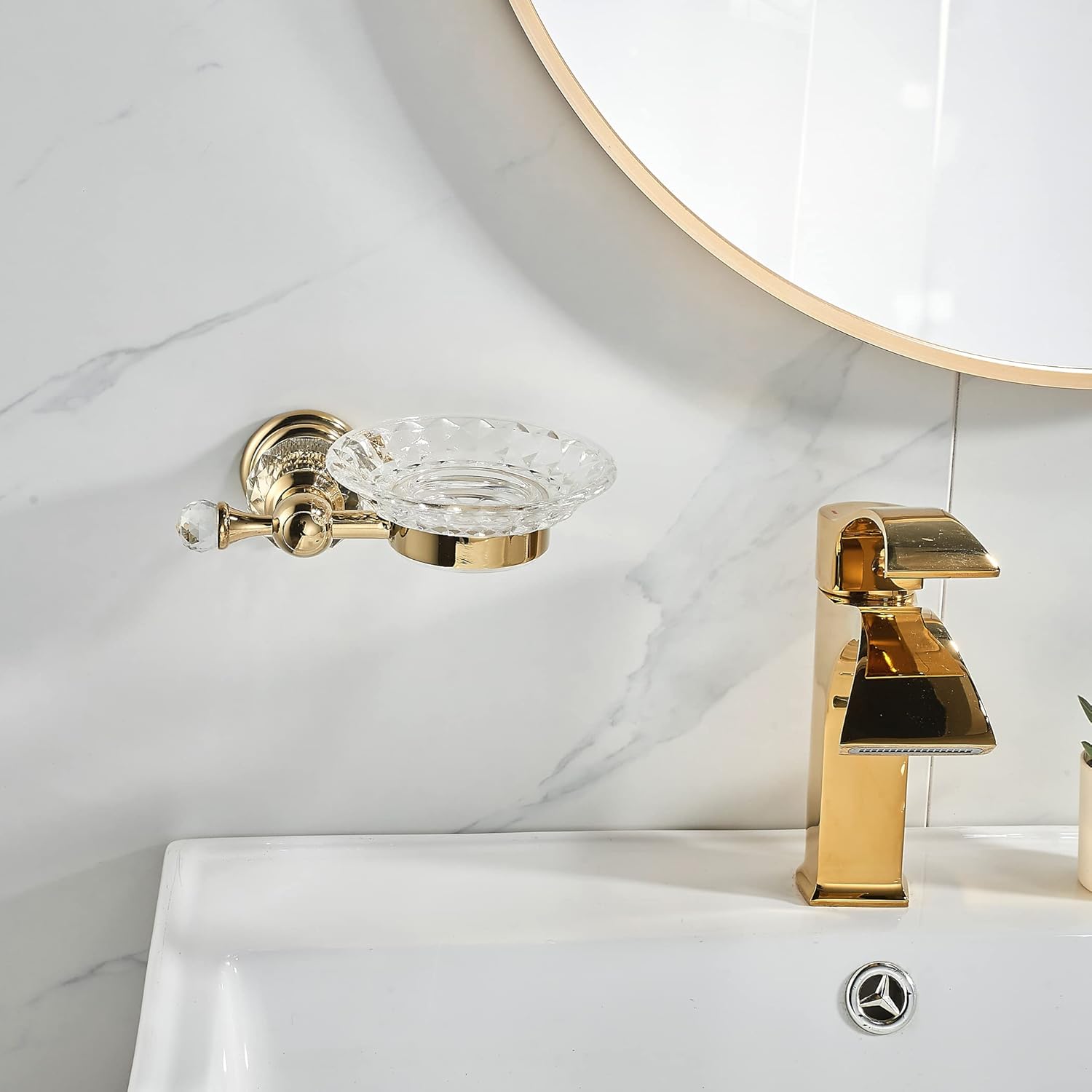 WOLIBEER Crystal Gold Towel Ring Toilet Paper Holder Soap Dish Holder