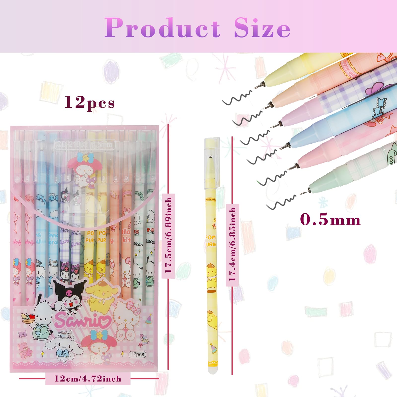Cartoon Erasable Gel Pens, 12 Pcs Black 0.5mm Roller Ball Cute Erasable Gel Ink Pen - Image 2