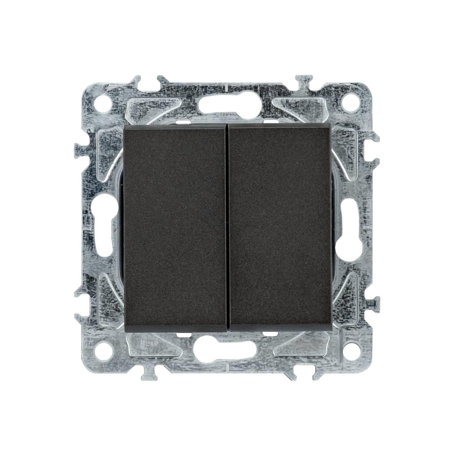 POPP® Mecanismos Interruptor Doble Conmutador Empotrable SERIE ENKEL de Pared *con Marco*, 10A 250V IP20, con Bornas Automáticas (10, Negro-doble-conmutados)