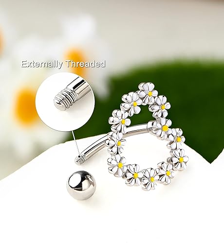 Miniatura 5 de Melighting Piercing de ombligo de acero inoxidable 316L con flor de 14 G, joyería para piercing de ombligo para mujer, piercing para el ombligo,