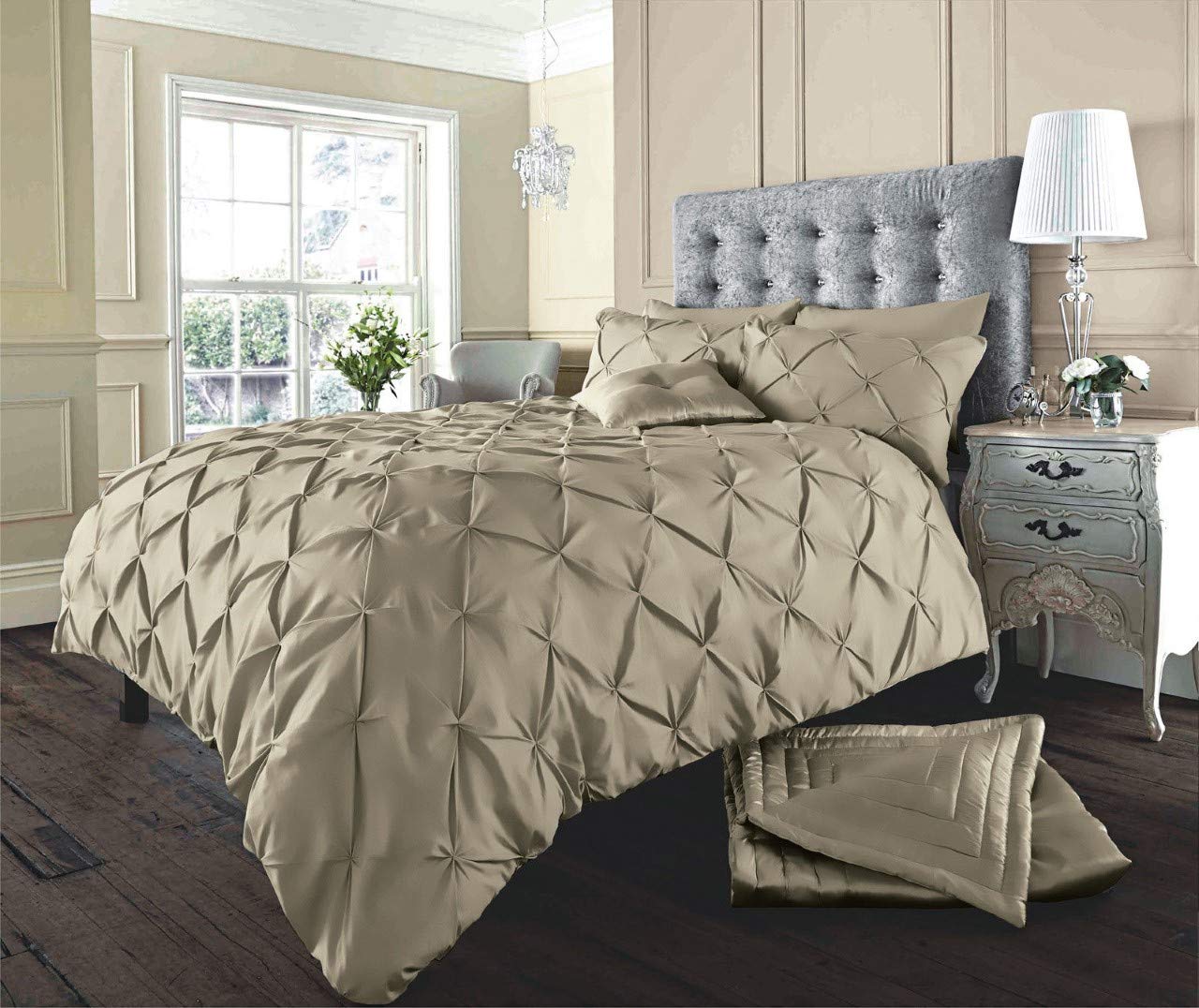 La Ritzy Pintuck Duvet Cover and Pillowcase Set Poly cotton Bedding (Alford Latte, single)