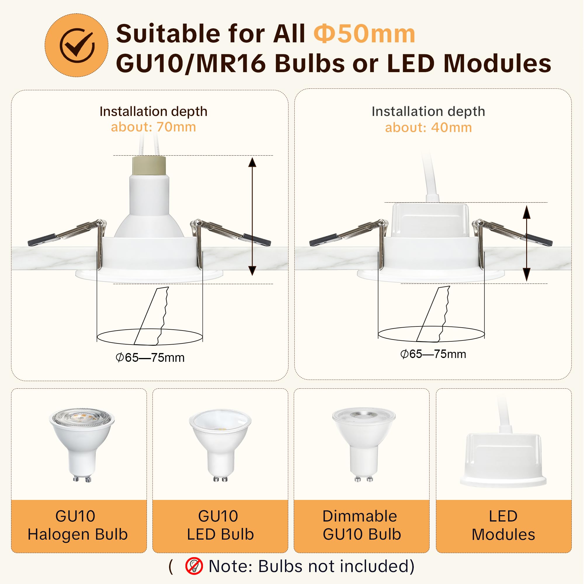 6 x Marcos Foco Empotrable GU10, IP65 Impermeable Aluminio Marco Ojos de Buey LED para Techo Incl. Portalámparas GU10, Blanco Redondo Antideslumbrante Marco Focos Ø65-75mm para Baño