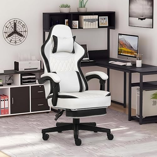 Miniatura 2 de Silla de juegos, sillas de juegos de computadora con reposapiés, reposabrazos de enlace y soporte lumbar, silla de oficina ergonómica de respaldo