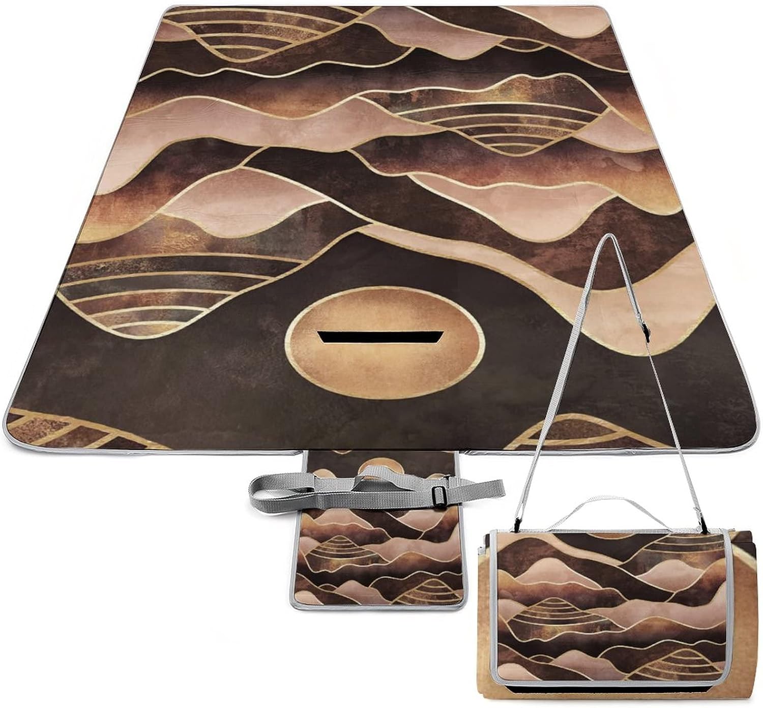 Mid Century Sunset PortableAnd Extra Large Picnic & Outdoor Blanket Abstract Boho Misty Forest Mountain Modern Geometric Decor for Outdoor Picnics, Beach, Camping 58.3x58.3 Inch