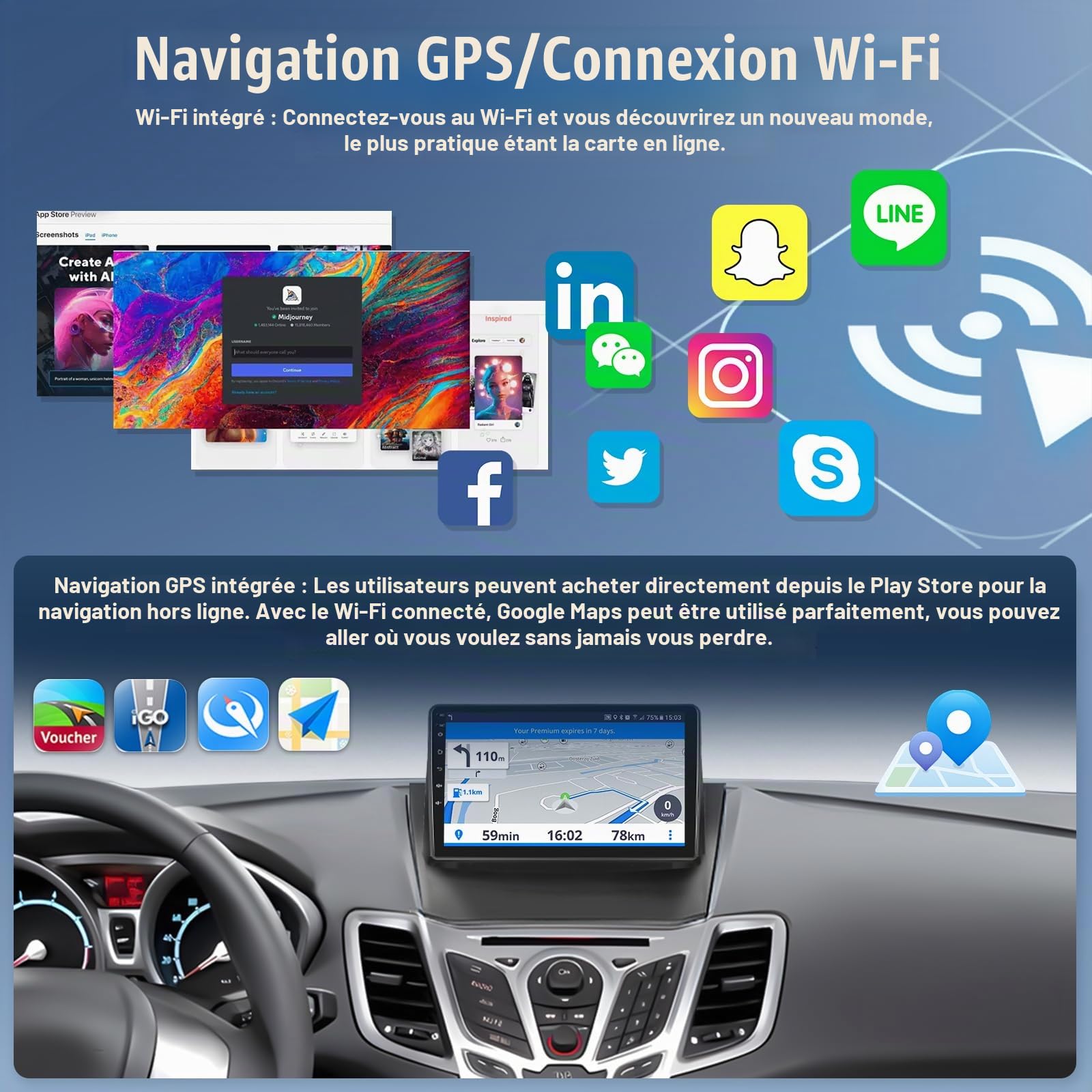 OiLiehu 2G+64G Android 13 Autoradio pour Ford Fiesta 2009-2014 avec CarPlay Android Auto sans Fil, 9“ IPS Écran Tactile Radio avec GPS WiFi Lien Miroir Bluetooth FM/RDS EQ SWC Caméra Arrière