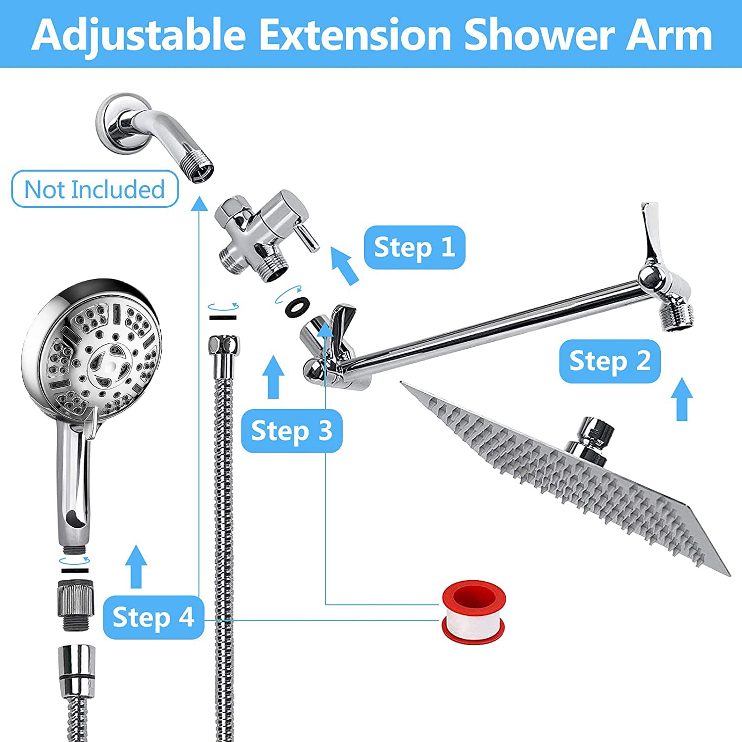 Cabezal de ducha, cabezal de ducha de lluvia de alta presión de 8 pulgadas con brazo de extensión de 11 ''