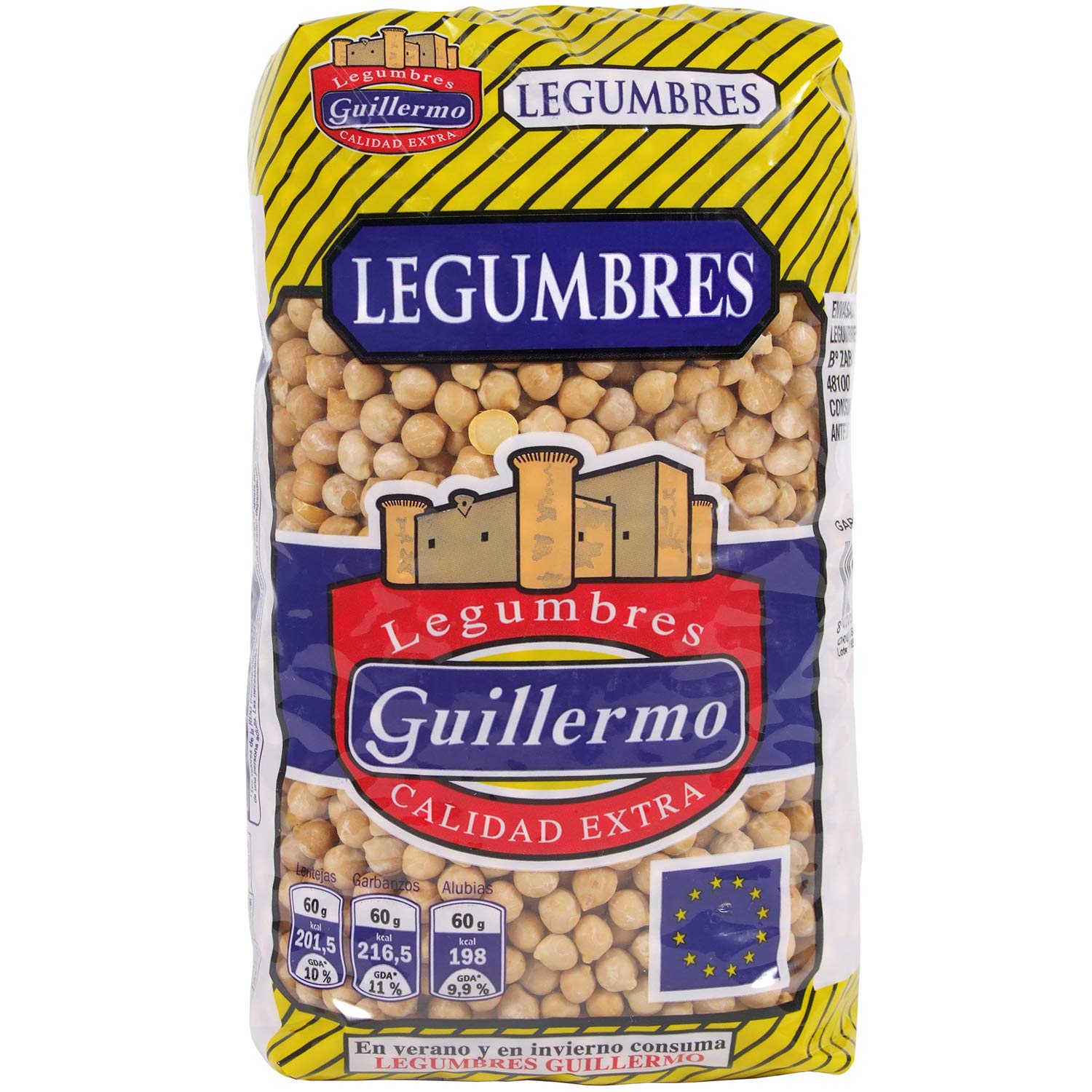 Guillermo | Garbanzo pedrosillano - Paquete 1kg. | Calidad Extra | Bajo en grasas y alto contenido en proteínas | Por su textura firme requiere un mayor tiempo de cocción
