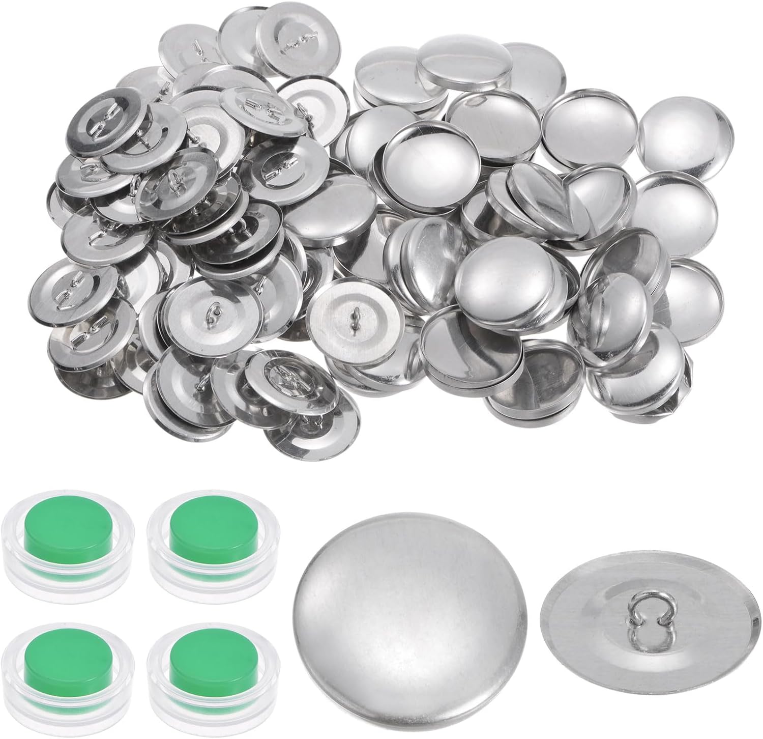 HARFINGTON 200 Sets Self Cover Button Kit 44L 1.1" 28mm with Wire Backs Aluminum Buttons to Cover Fabric Button Maker Covered Buttons Kit with 4 Tools for DIY Cloth Home Decor Sewing