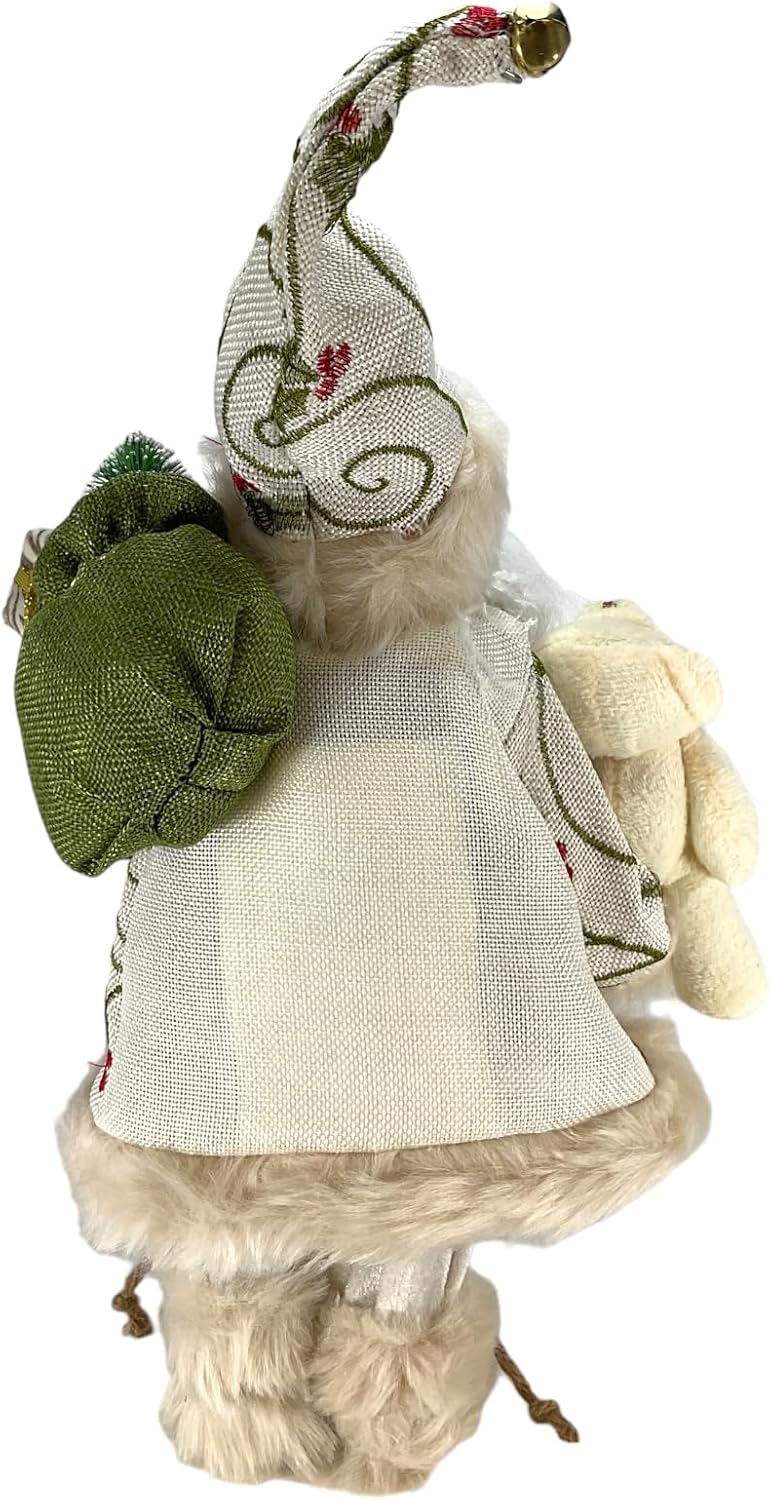 White Traditional Santa Claus Holding Teddy Bear Christmas Figurine 12 Inch