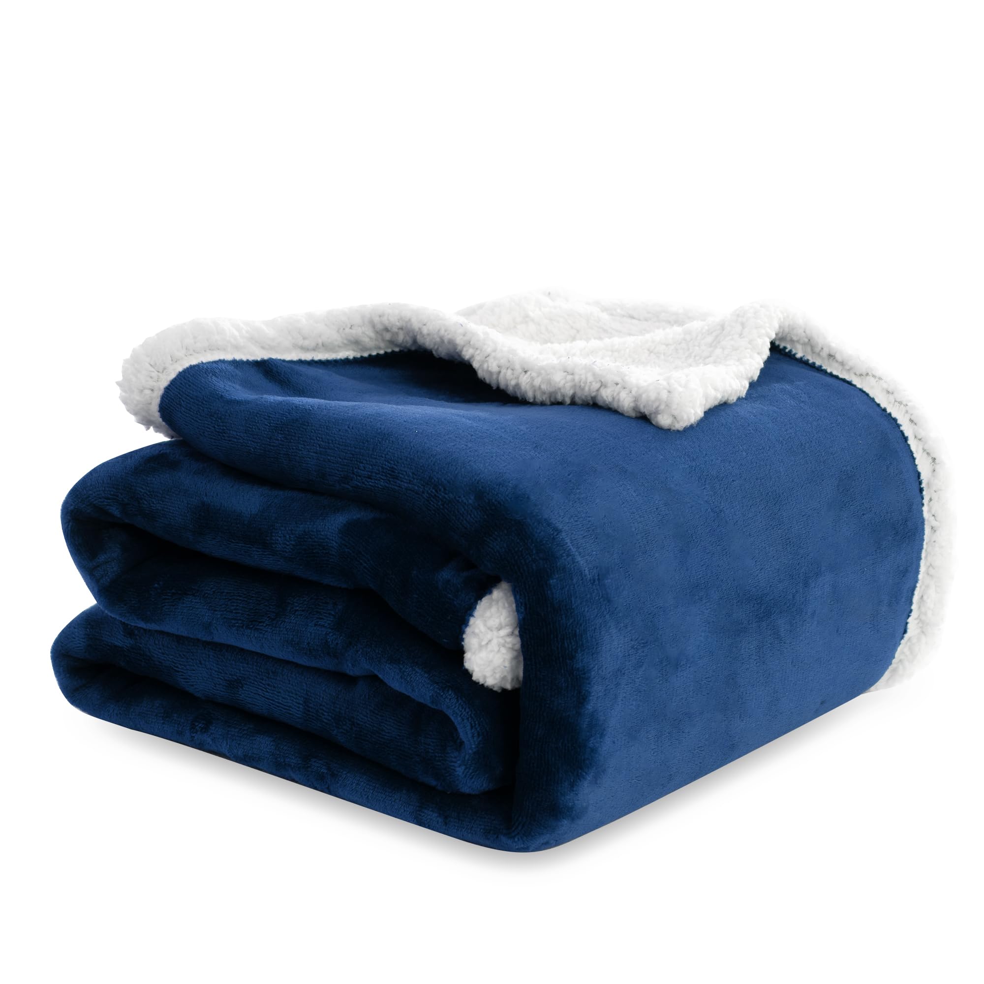 Winthome Double-Layered Sherpa Fleece Throw Blanket - Ultra Soft, Breathable & Warm Thick Blanket, Eco-Friendly Microfiber Blankets for Bed, Sofa Machine Washable Throw/Single Size Blue 130 * 170cm