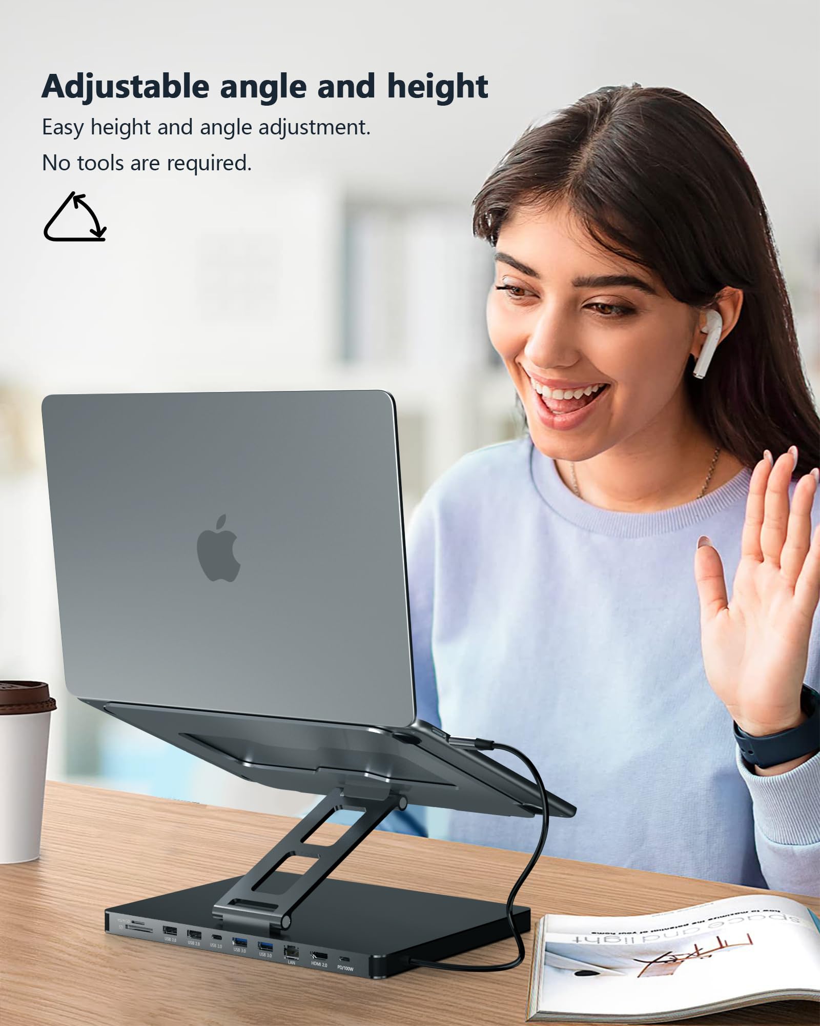 USB C Hub Stand for MacBook Pro, 10 in 1 Adapter for MacBook Air Docking Station with 4K 60Hz HDMI, RJ45 Gigabit Ethernet, SD/TF Card Reader, 4 USB 3.0 for iPad/Dell HP/Surface/Lenovo Laptop Dock