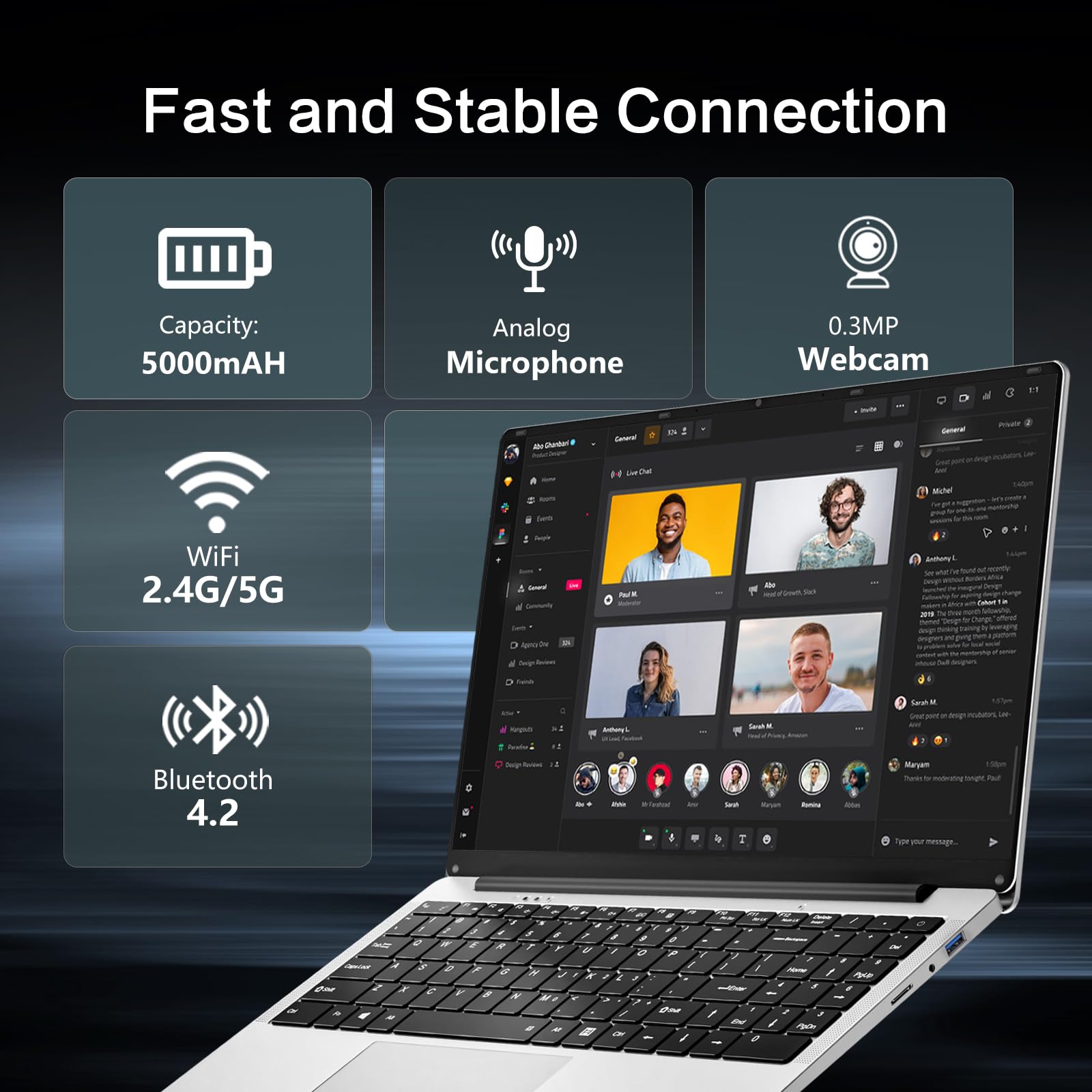15,6 Pollici PC Portatile, Win 11 Notebook Celeron N4000 CPU, Laptop 8Go LPDDR4 256Go SSD, Computer Portatile sottile e leggero schermo FHD 180° WiFi5 BT4.2 Mini-HDMI 2*USB3.0 Espansione SSD 1TB