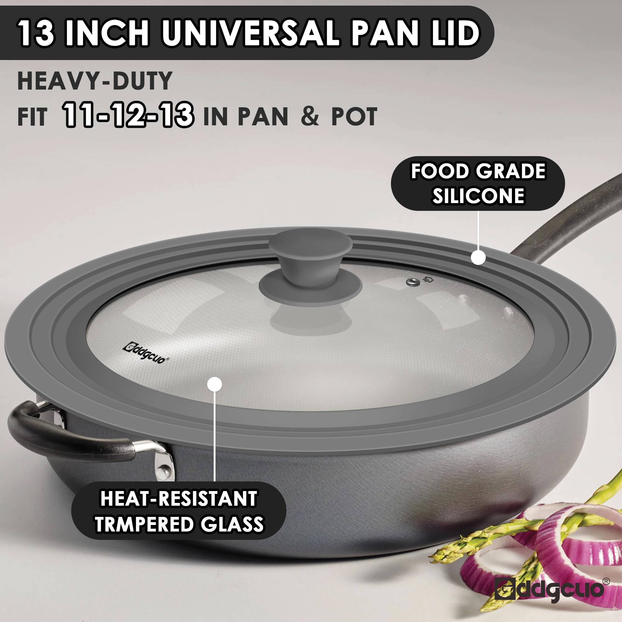Tapas universales de silicona para ollas, sartenes y sartenes. Se adapta a utensilios de cocina de 11, 12 y 13 pulgadas de diámetro, tapa de sartén de repuesto, aptas para lavavajillas (gris)