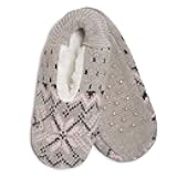 Womens Fair Isle Fuzzy Slipper Socks with Grippers, Non Slip Warm Cozy Indoor House Slippers