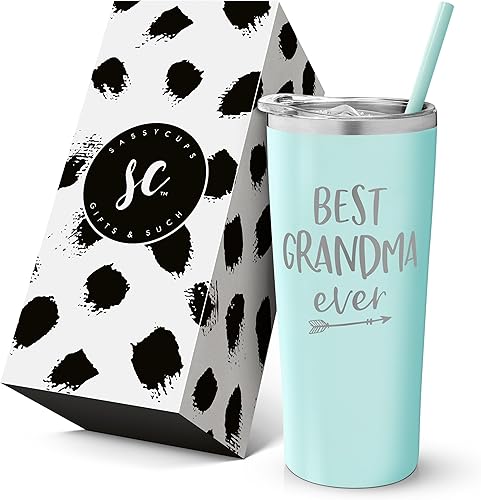Vaso Sassycups de acero inoxidable aislado, con pajilla, taza para Nana como regalo de cumpleaños o celebración de un nieto, con la frase "Best
