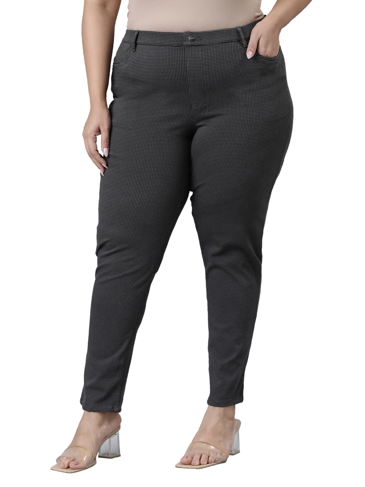 go colors Women Black Stripes Printed Mid Rise Jeggings-picture-14