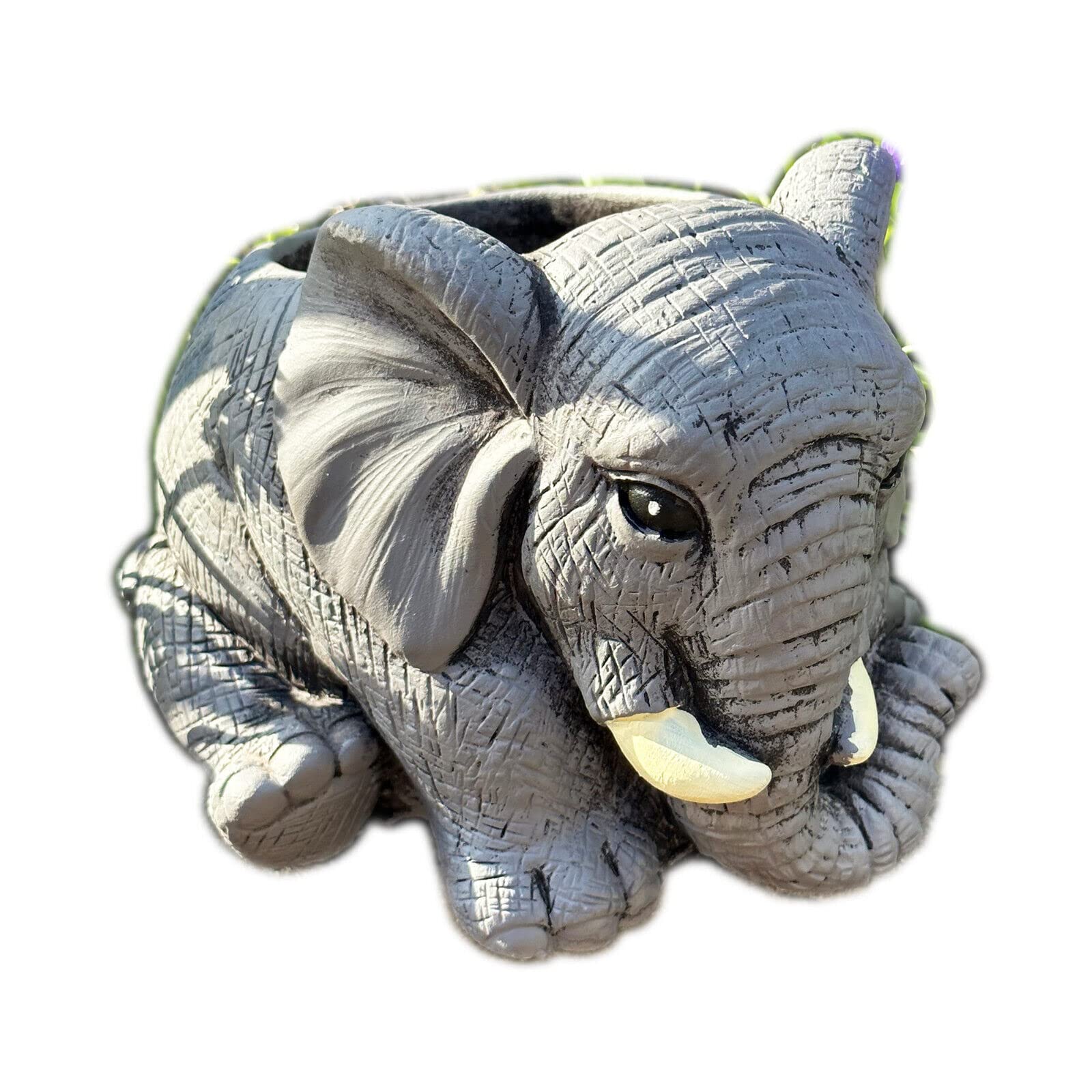 Darthome Cement Elephant Planter 20cm Drainage Hole Grey African Animal Outdoor Plant Pot