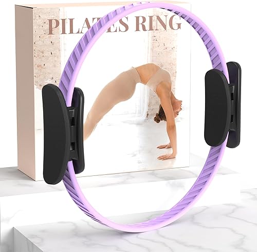 Miniatura 8 de Kit de anillos de pilates para mujer, equipo de pilates – 14.5 pulgadas para entrenamiento de círculo mágico en casa con pelota de pilates, bandas