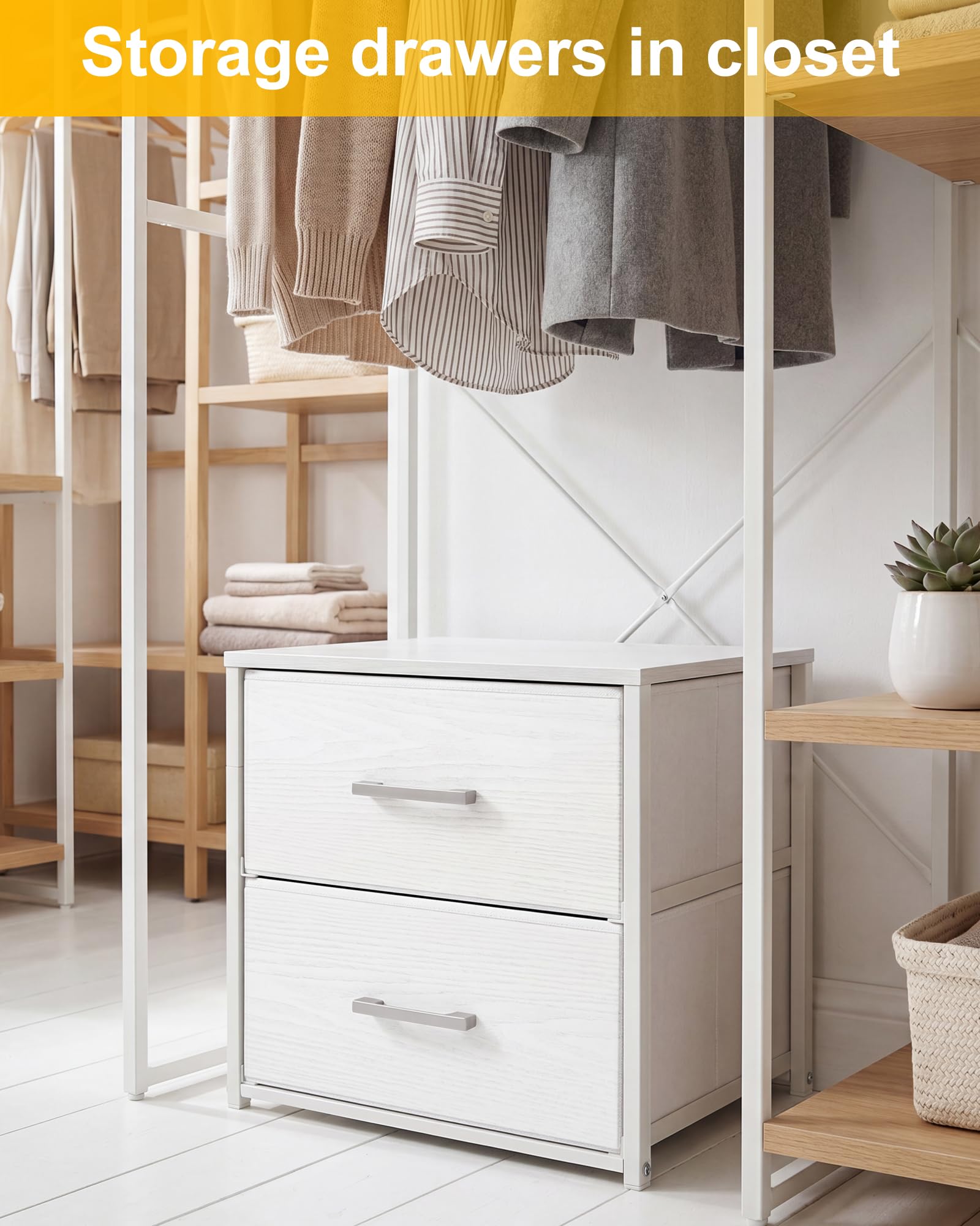 Fixwal Schrankschubladen für Kleidung, Stoff, 2 Schubladen, Schrank-Organizer, Kommode für Schlafzimmer, weiß, 40 cm breit