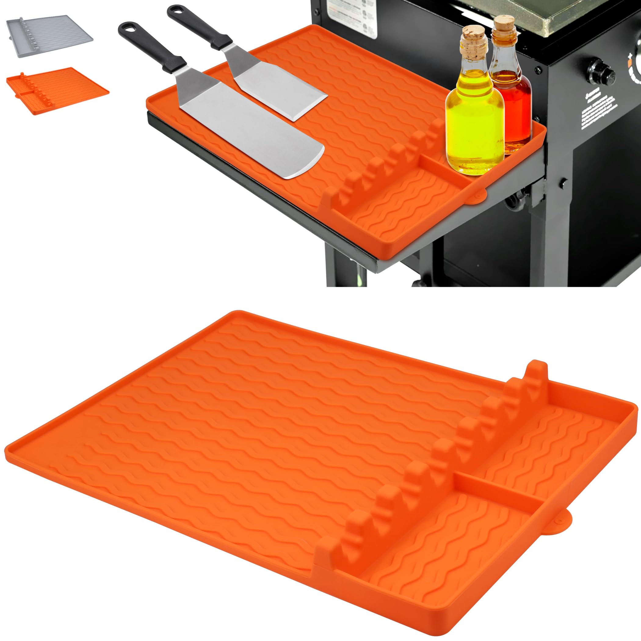 Accessories Silicone Spatula Mat for Blackstone Grill Side Shelf, Silicone Griddle Pad Cooking Tools Barbecue Gadgets for Outdoor BBQ Kitchen Countertop by EANINNO, Orange