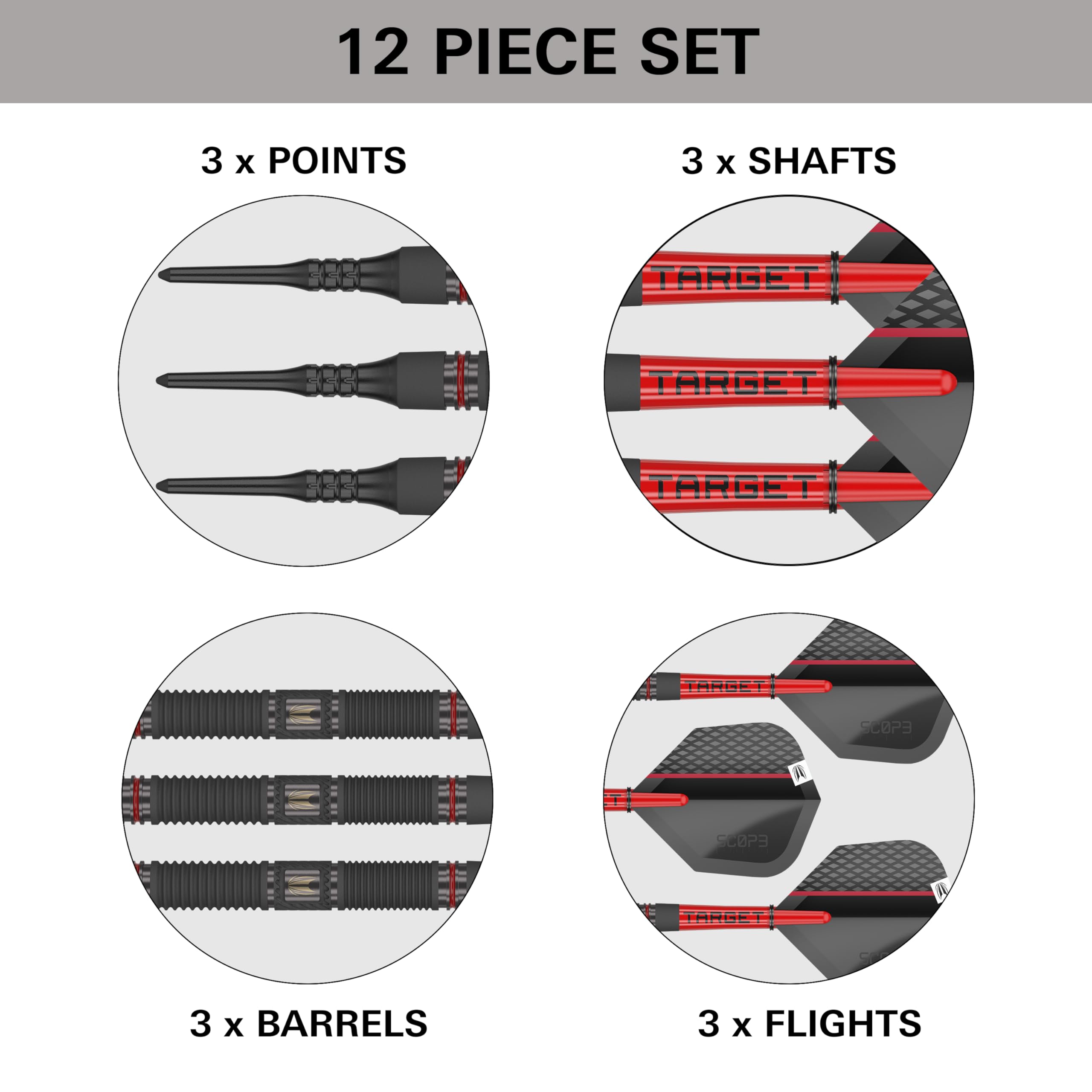 Target Darts Scope Punta Blanda, Juego de Dardos 90% Tungsteno | Dardos Rojos y Negros, Juego de Dardos con Puntas Pixel, Dardos Electrónicos, Dardos Punta Blanda | Barril 10/11-18G/19G/20G/21G