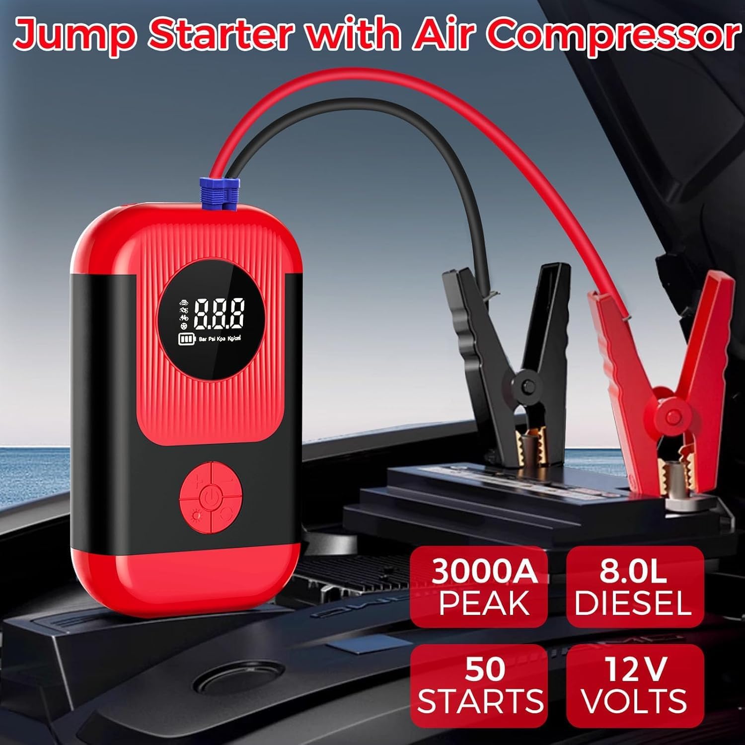 Rev Up Your Roadside Readiness: The Ultimate 5000A Jump Starter with Air Compressor!