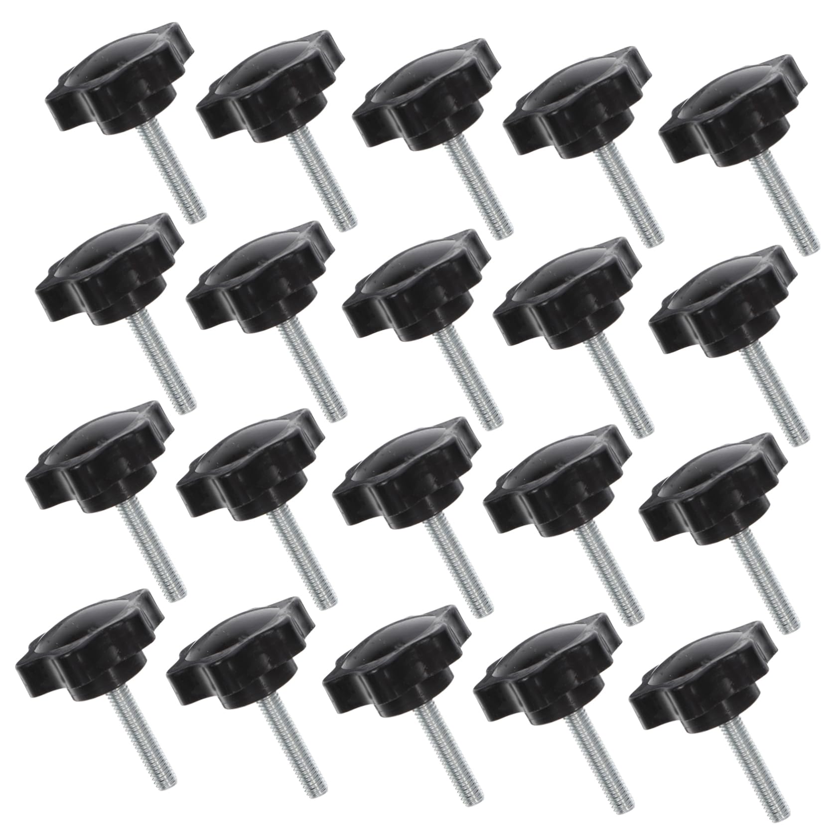 CIYODO 20pcs Handle Clamping Knob Spicket Knob with Screw Threaded Knobs Thread Clamping Knob Star Knobs Hex Bolts and Washer Bolt Knob Star Knob Knurled T Track Bolts Black Carbon Steel