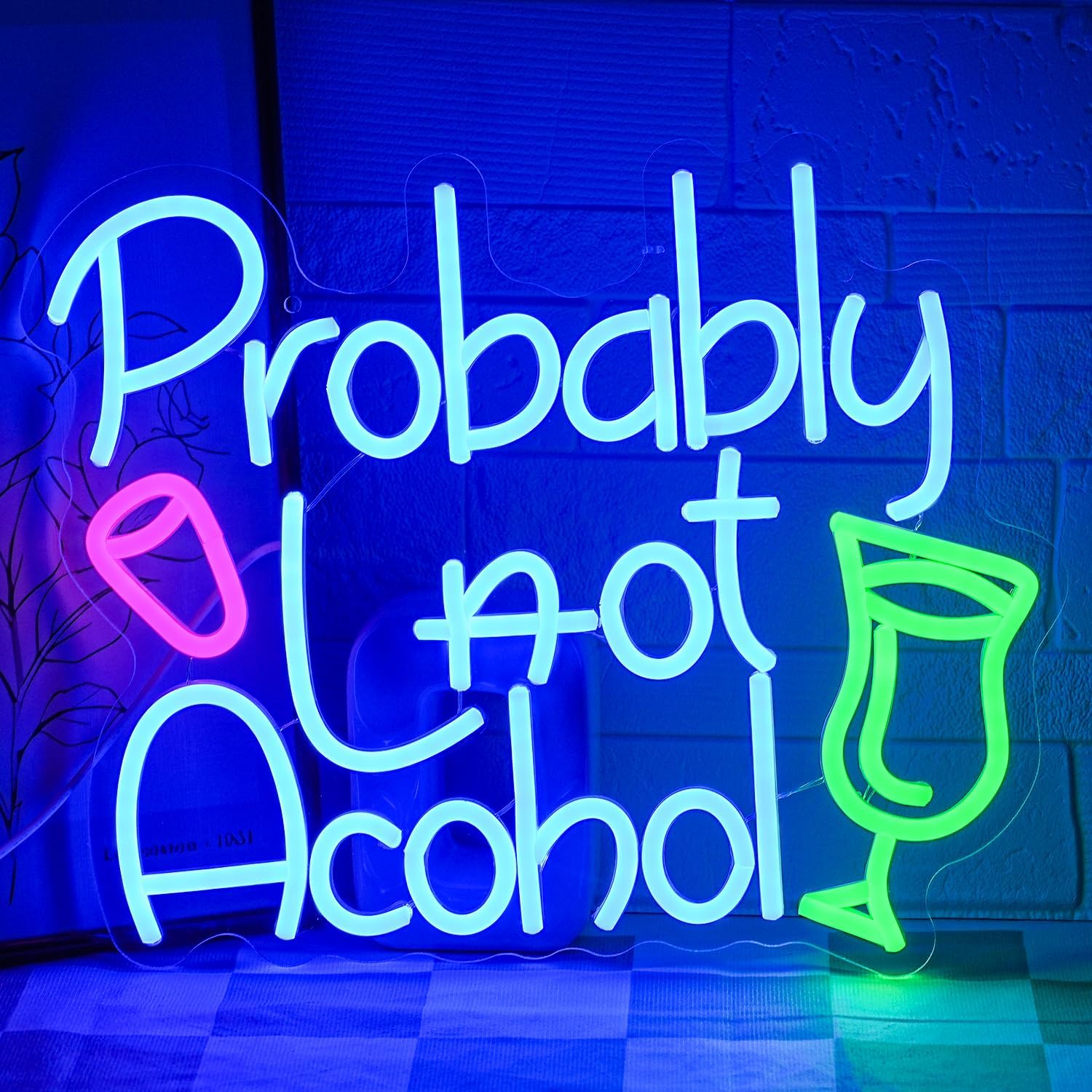 Probably Not Alcohol Neon Sign for Wall Decor Bar Neon Light Sign Drink Neon Light Dimmable LED Light for Bar Party Business Store Club Shop Coffee Man Cave