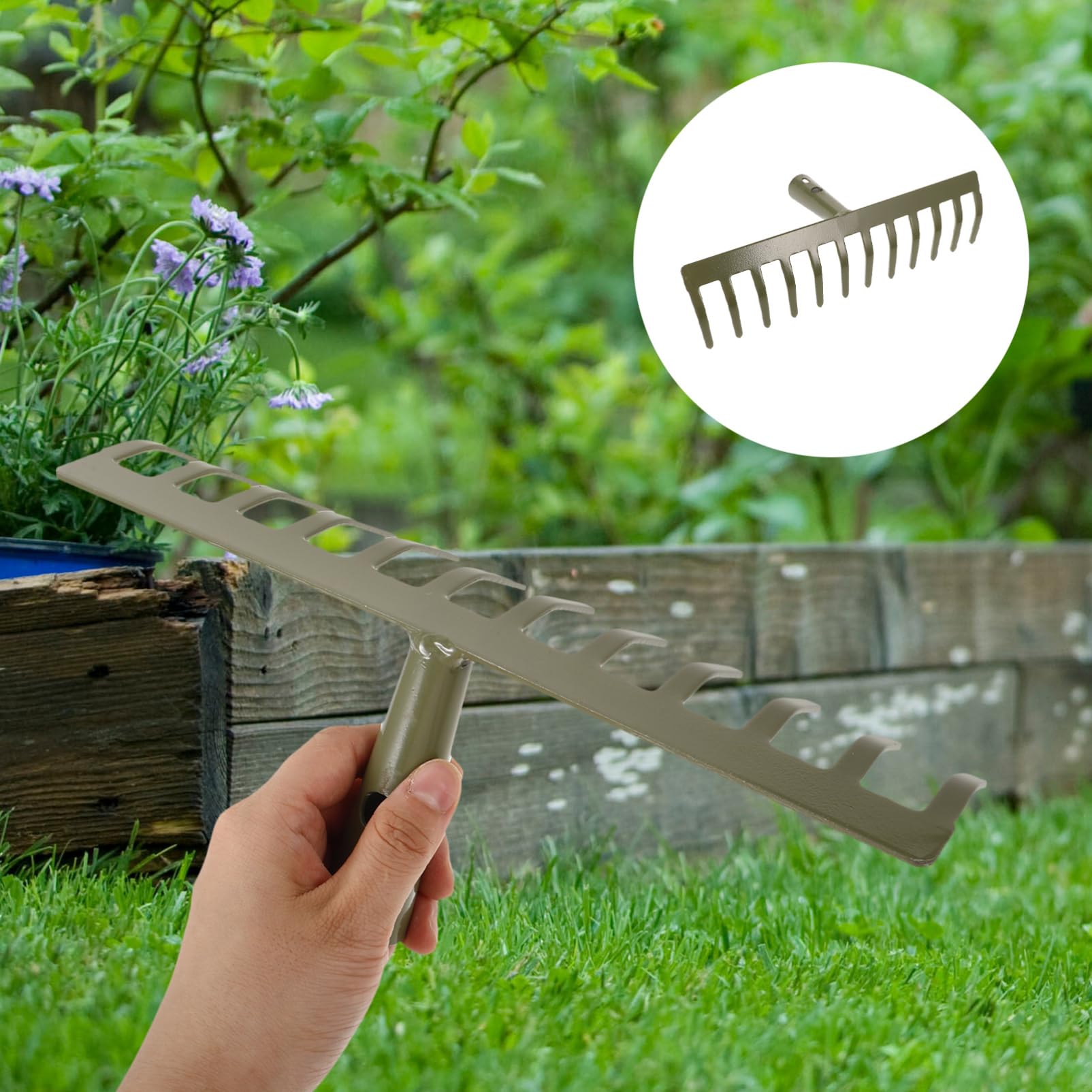 Hemobllo 2piezas Rastrillo De Jardín De Metal De Dientes Herramienta De Jardinería para Aflojar Suelo y Nivelar Césped Rastrillo Mini Sin Mango para El Jardín