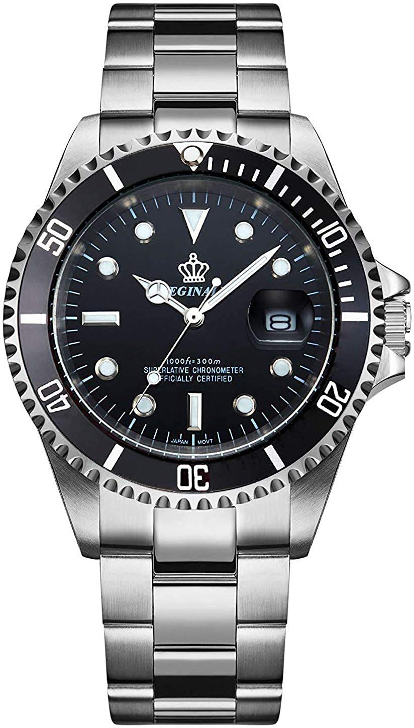 MASTOP Reloj de lujo para hombre, bisel giratorio, a prueba de golpes, zafiro, clásico, fecha, cuarzo, resistente al agua, reloj de vestir de dos tonos