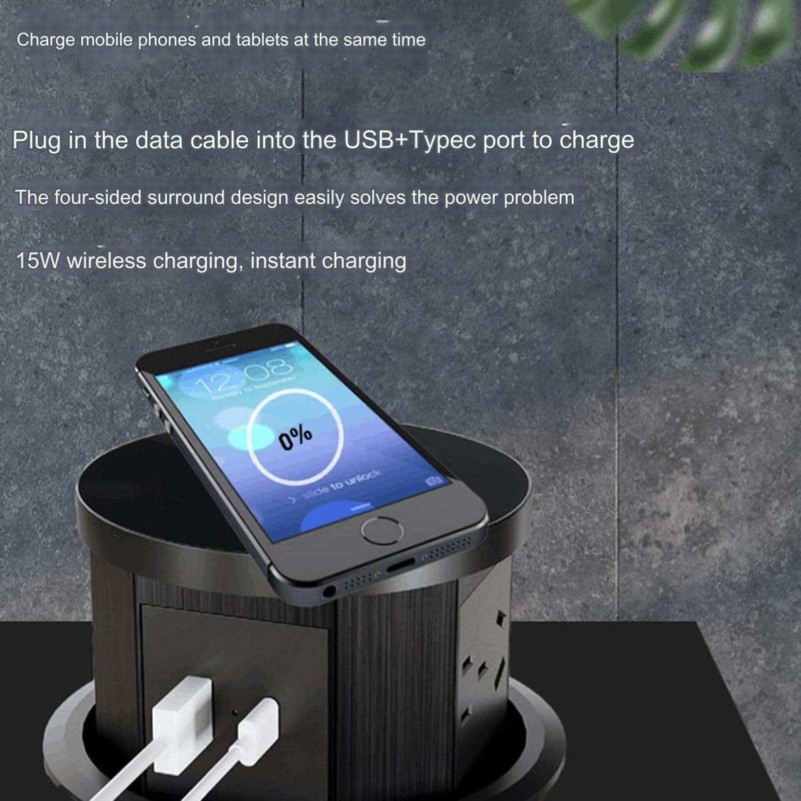Listwy zasilające Naciśnij gniazdo podnośnika pneumatycznego, bezprzewodowo ładuj pulpitu, pobieraj energię ze wszystkich stron, łatwy w instalacji(White,Charging)