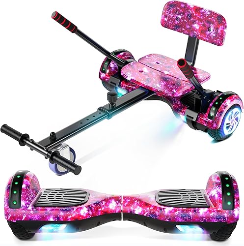 Scooter con accesorio de asiento para niños y adultos, scooter de equilibrio de 6.5 pulgadas y 8.5 pulgadas con altavoces Bluetooth y luz LED