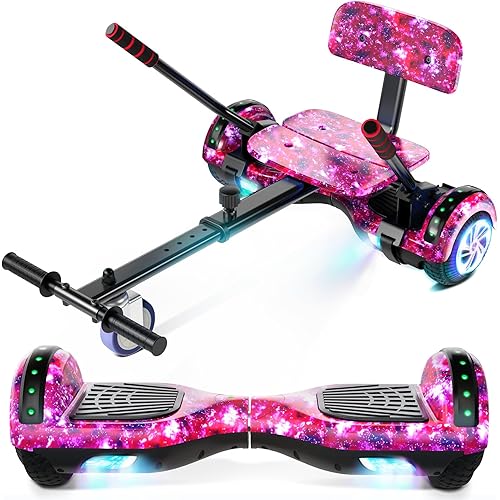Scooter with Seat Attachment for Kids Adults, 6.5'' 8.5''Balancing Scooter with Bluetooth Speakers & Colorful LED Light with Kart
