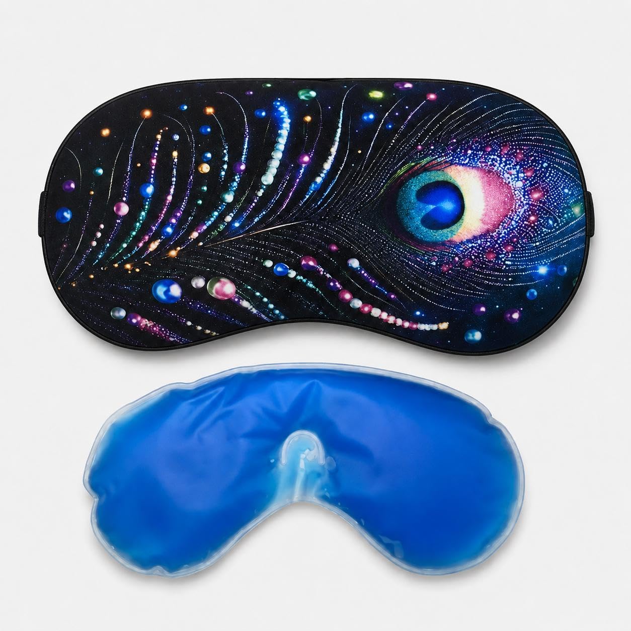 jewelorra Designer Eye Mask with Cold Gel Pad and Earplugs | Helps with Puffy Eyes, Tension & Stress | Beautiful Peacock Feather Look for Everyday Use-picture-3