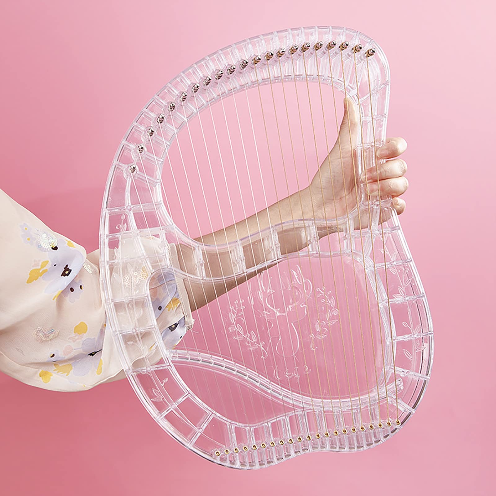 Arpa de lira de 21 cuerdas Instrumento de cuerda transparente ABS, cuerpo anticaída 3D, con bolsa EVA portátil/llave de afinación/cuerda de repuesto, para amantes de la música principiantes adultos