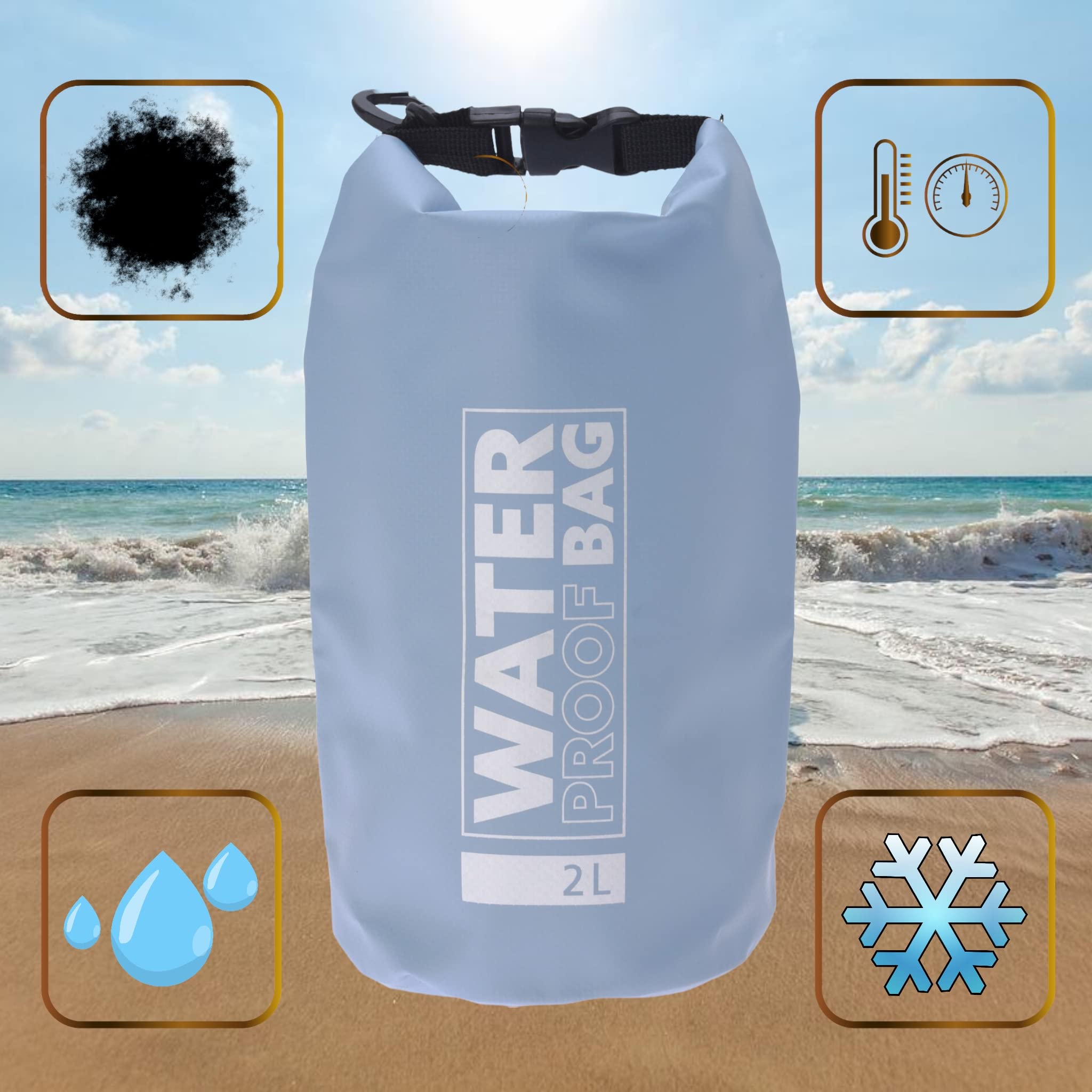 MIJOMA Sacchetto impermeabile essiccazione, esterni, protezione acqua, sporco, sabbia oggetti valore, spiaggia, vacanze, barca, campeggio, Azzurro