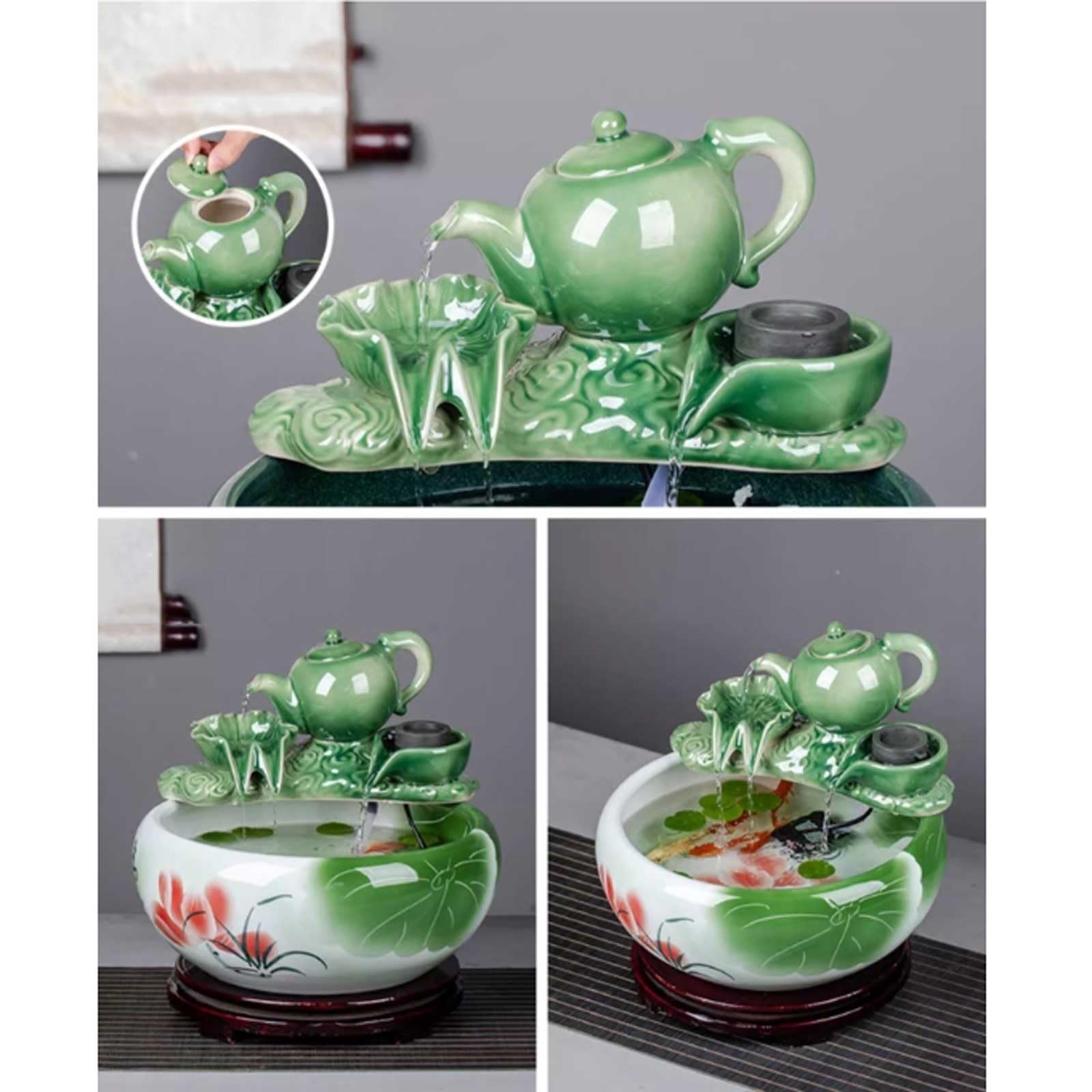 Mały Ceramiczny okrągły zbiornik na ryby, zbiornik na żółwie, salon, mały dom, pulpit, dekoracyjny zbiornik na ryby z pompą wodną i ceramicznym dzbankiem do herbaty Złota rybka(Red,41cmx17cm)