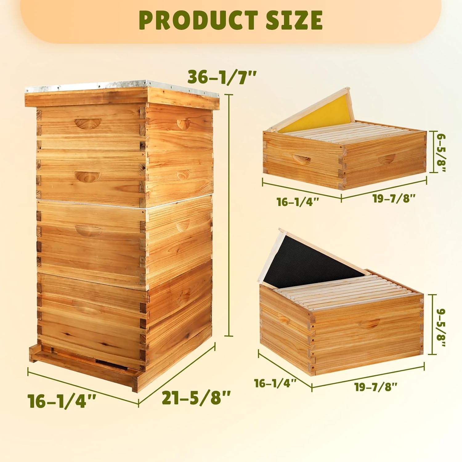 10-Frame Bee Hive Complete Beehive Kit Beeswax Coated Beehive Include Frames and Foundation Sheets for All Beekeeping Levels (2 Deep & 2 Medium Bee Boxes)