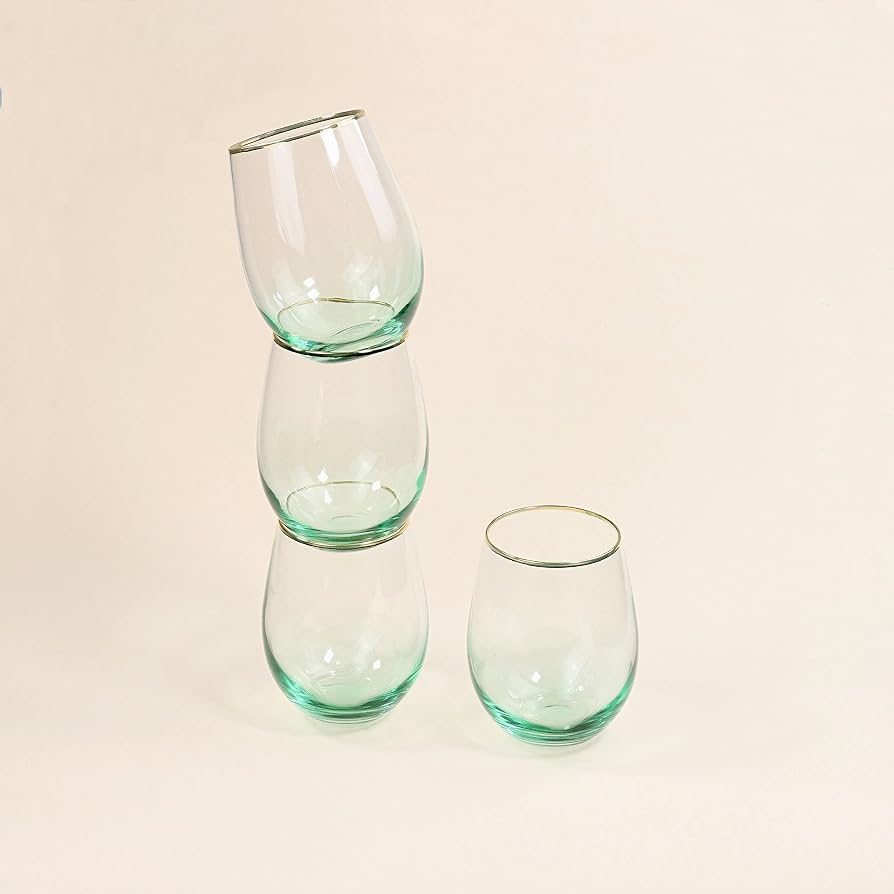 Set 4 Bicchieri In Cristallo Verde Lazaro – 600 Ml – Bordo Dorato – Vetro Senza Piombo – Regalo Elegante