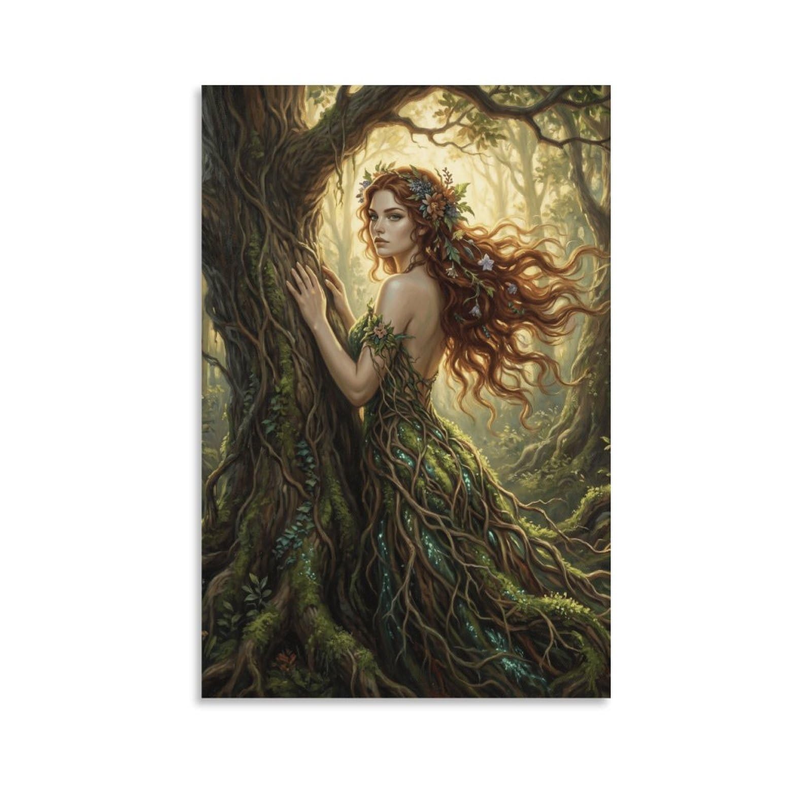 W7C8U2X3 Forest Goddess Tree Spirit Canvas Wall Art, Fantasy Woman Wall Art