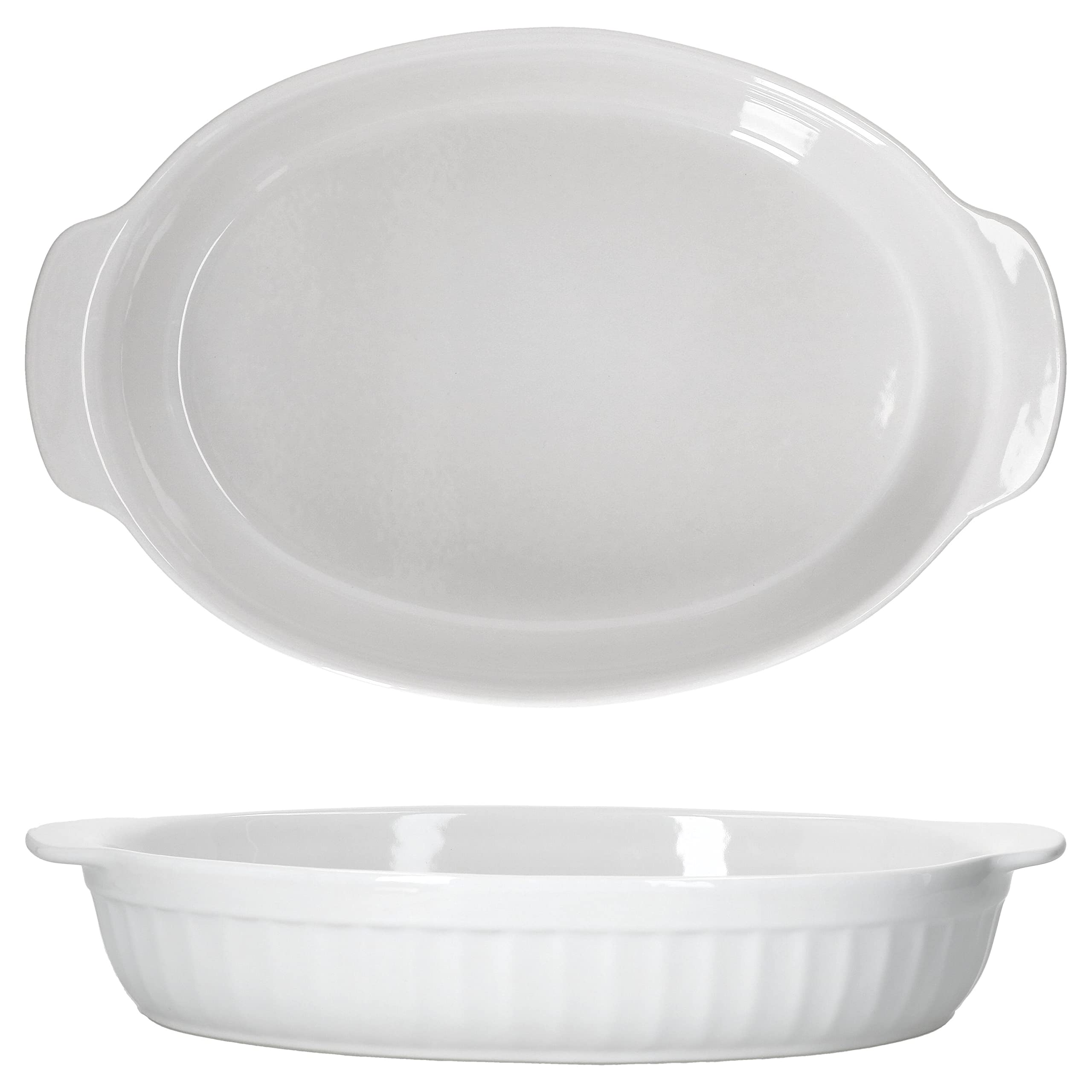 MamboCat Lot de 2 grands plats à gratin ovaux avec anses I Blanc Céramique 1,8 l Passe au four I Bols de service Blanc ignifuge I Plat antipastique I Plat à four 36 cm