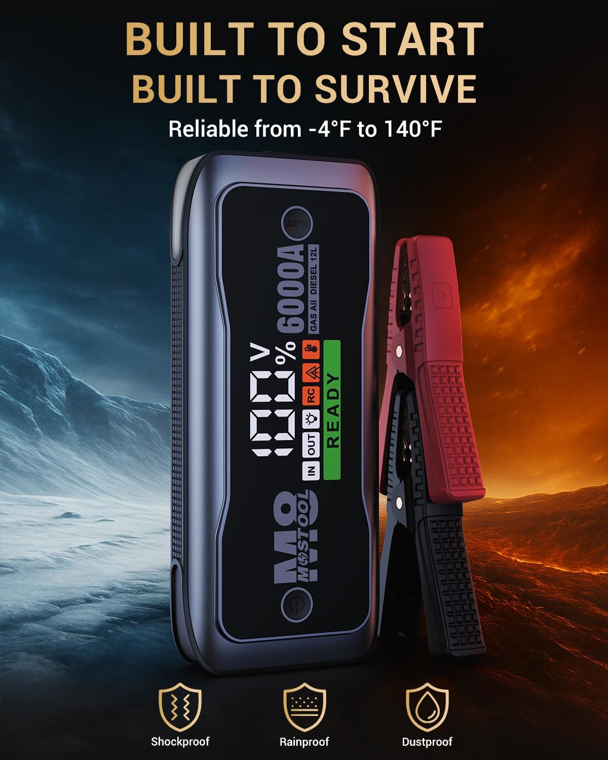 MOSTOOL M8 6000A Car Battery Jump Starter with Smart HD Display PD 60W Fast Charging, 12V Battery Jump Pack, Portable Jump Box with Jumper Clamps LED Light, Rugged Kit for All Gas & Up to 12.0L Diesel - Image 5