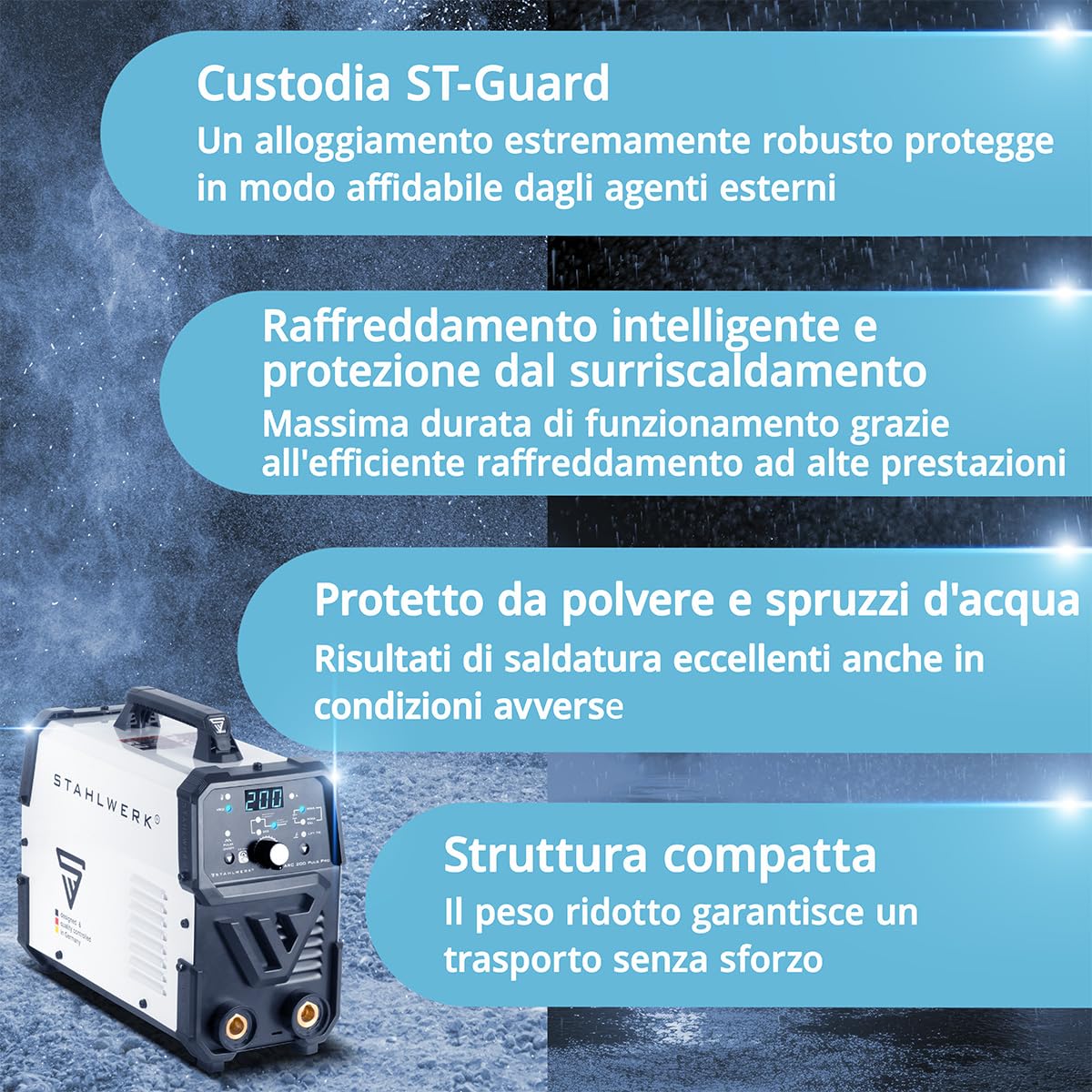 STAHLWERK Saldatrice ad elettrodo ARC 200 Puls Pro – Saldatura senza gas, compatto MMA, Inverter Lift-TIG 200 A, Hot Start, Arc Force, Anti-stick, tecnologia IGBT, Pulse