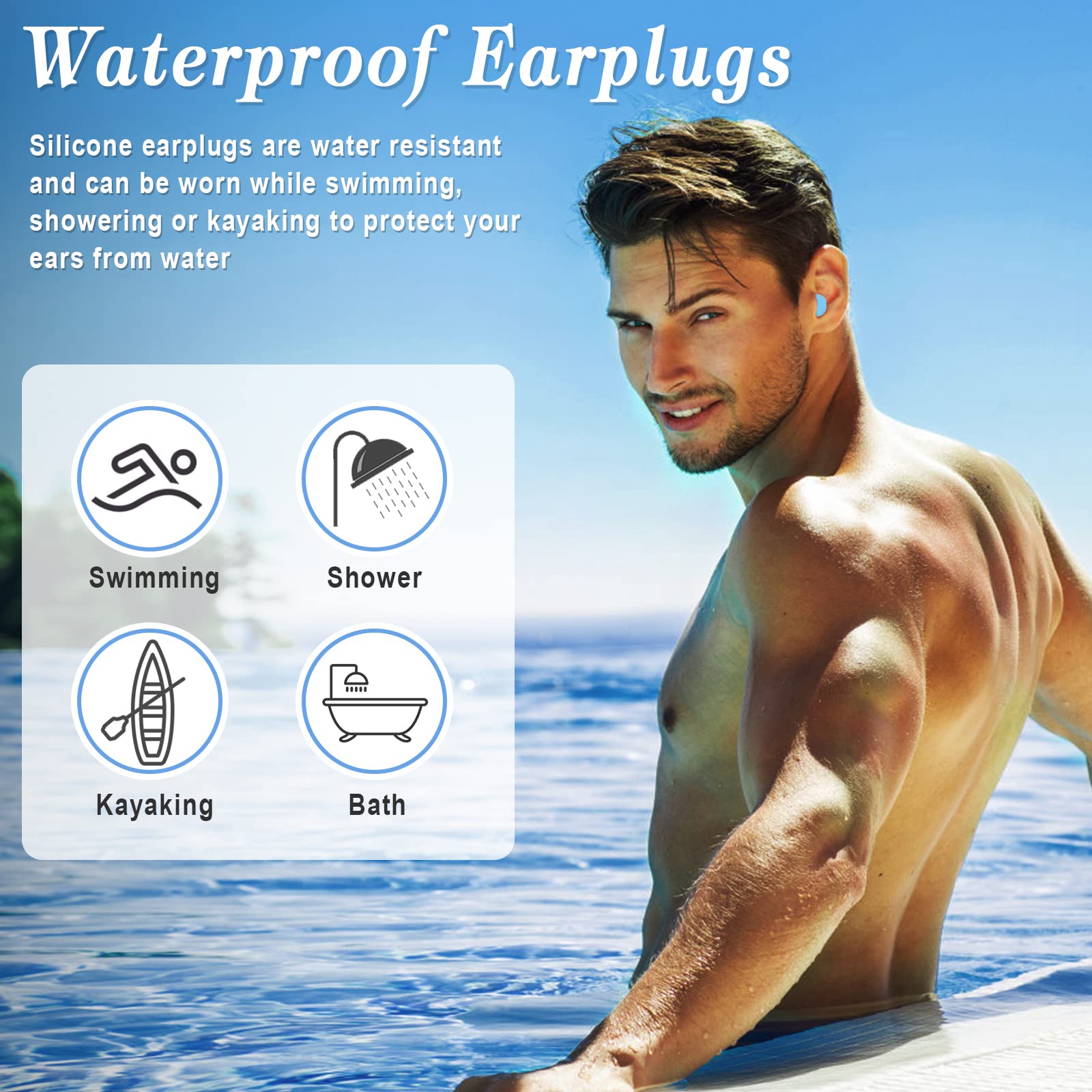 12 Paia Tappi Orecchio Silicone Riutilizzabili tappo per Dormire e Nuoto orecchia Antirumore Morbida Modellabili per Bambini e Adulti (Blu)