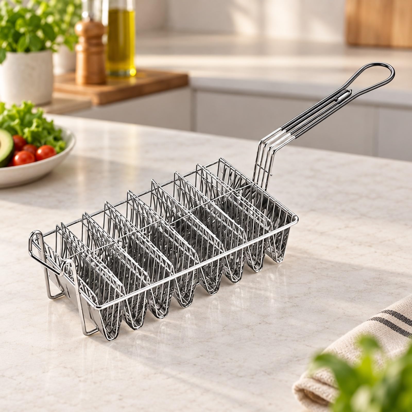 Cesta Alambre en Forma V para Freír Fácil Limpiar Unsilio Cocina Práctica para Cocineros Restauran, Fritar Profunda, Estilo A