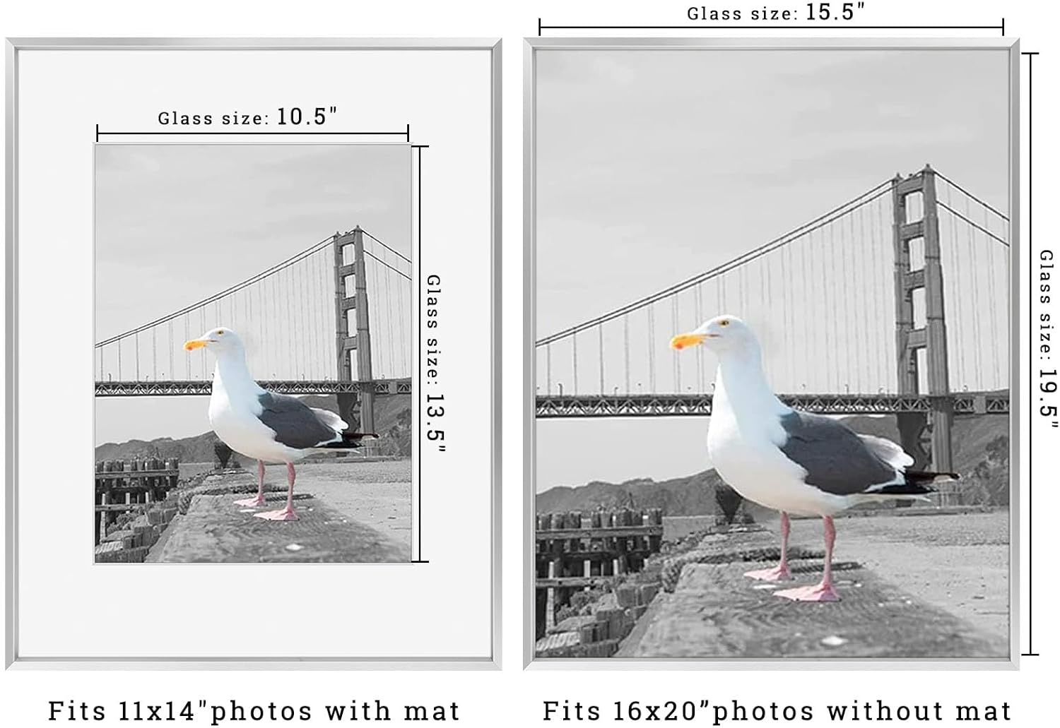 Frametory, 16x20 Metal Picture Frame with Mat for 11x14 Picture & Real Glass, Aluminum Photo Frame Collection (Silver, 1 Pack)