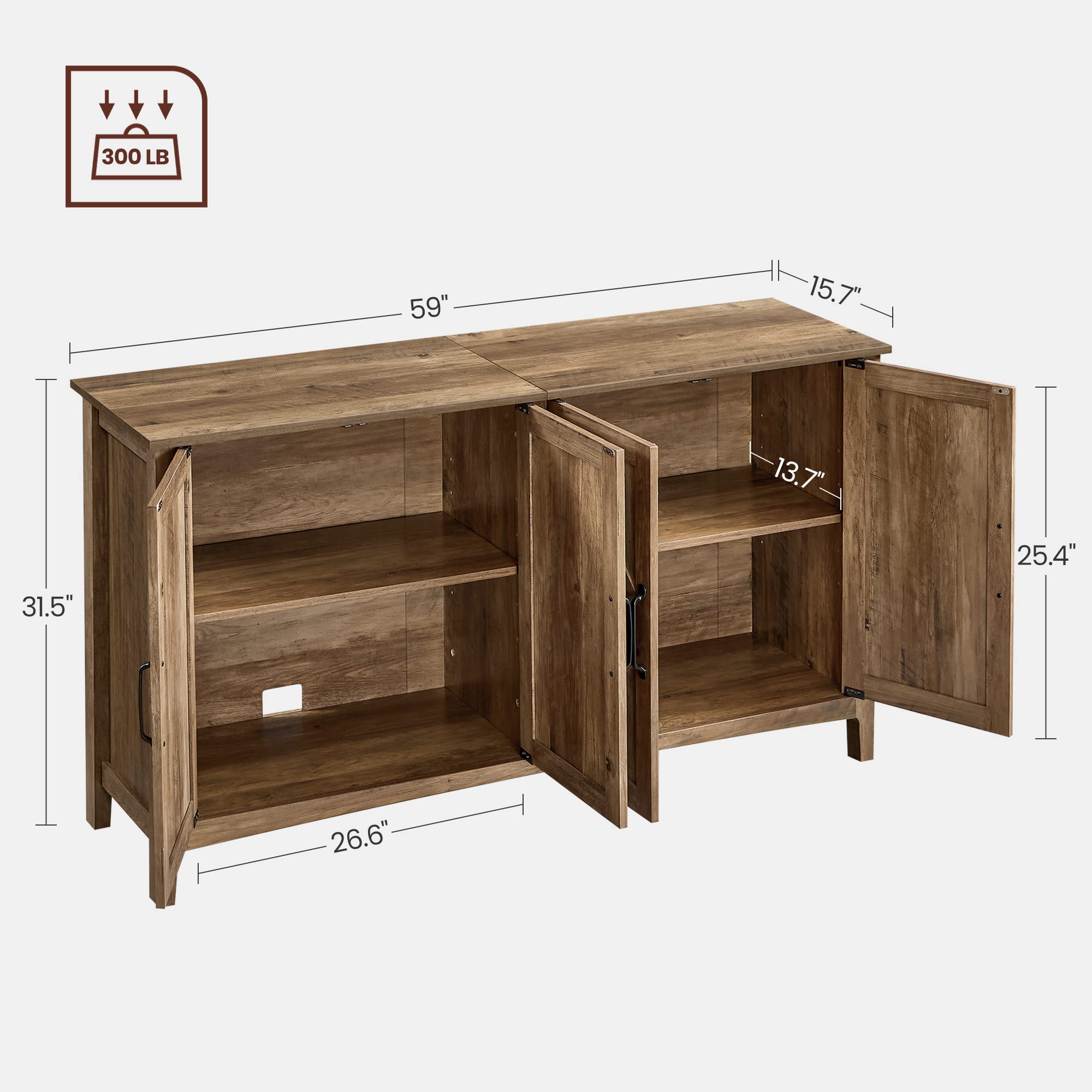 Buy VASAGLE Buffet Sideboard, Credenza, Kitchen Storage with Adjustable