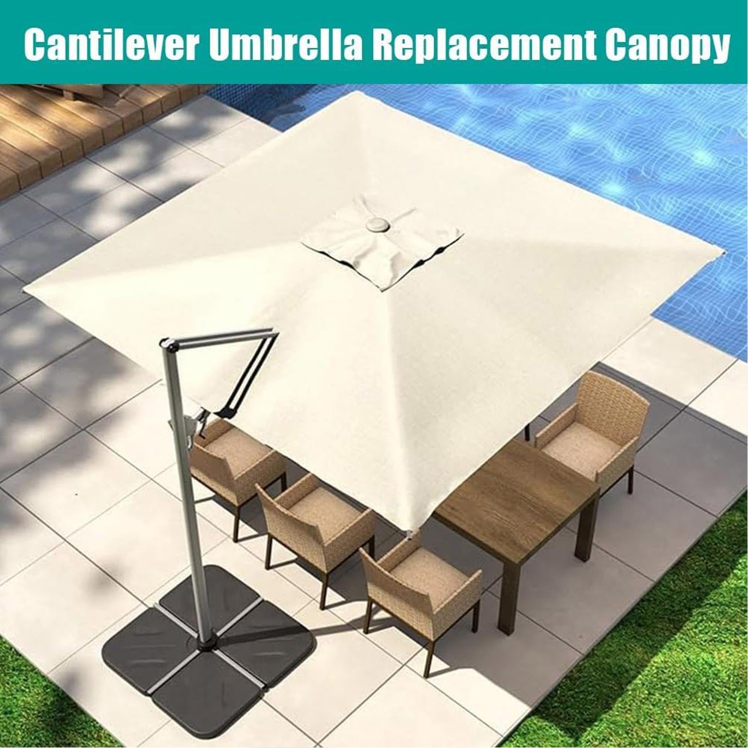 Quadratisch Ampelschirm Ersatztuch 3.0x3.0m Sonnenschirm Ersatzbezug Für Terrasse Garten, 8 Rippen Sonnenschutz Ersatzabdeckung, gray-3x3.0m/9.8x9.8ft